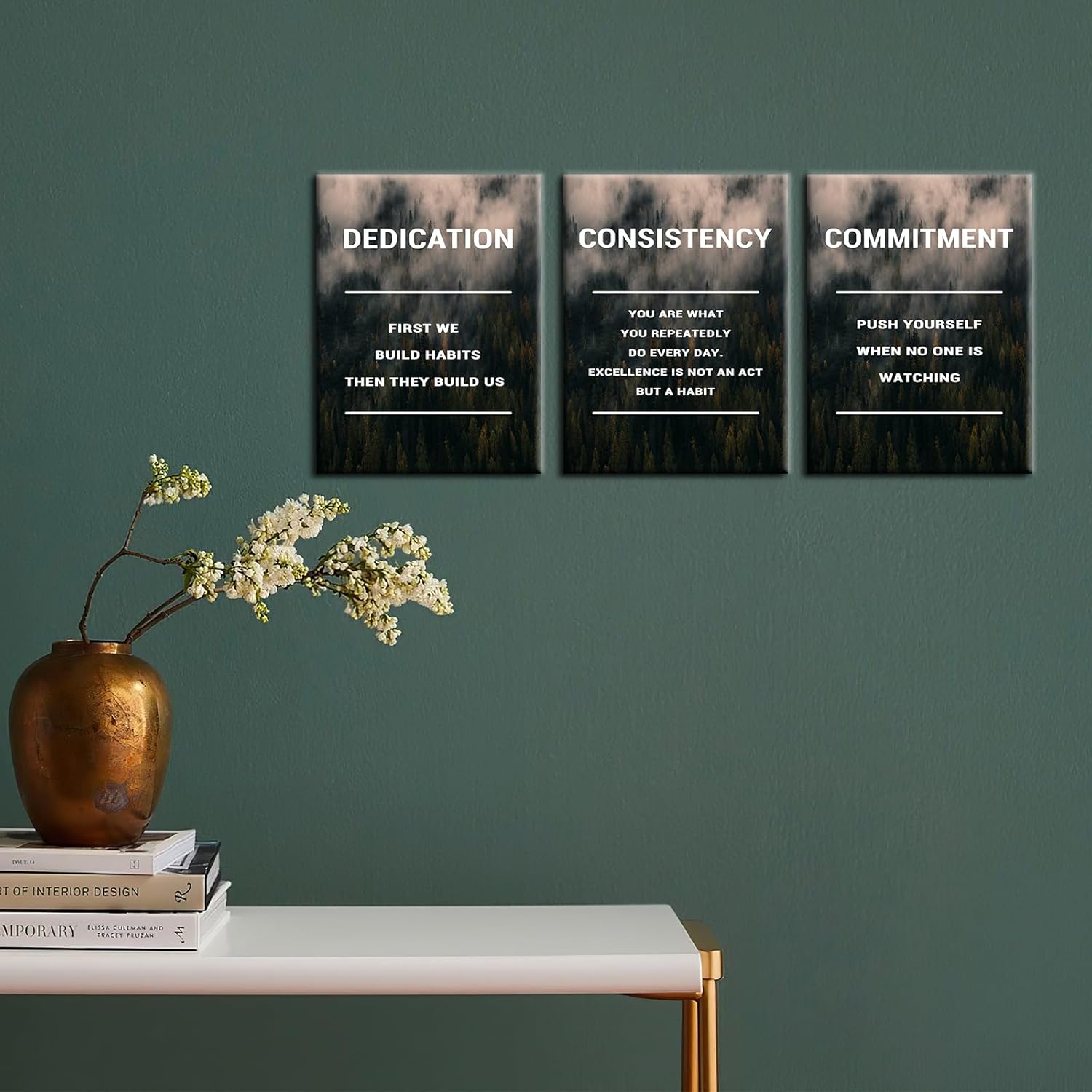 Motivational Canvas Wall Art Office Decor Dedication Consistency Commitment Quotes 3 Pieces Inspirational Posters Print Artwork for Home Bedroom Bathroom Wall Picture Ready to Hang [36''W x 16''H]