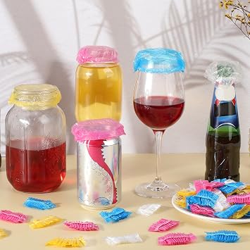 Teenyyou 200 Pcs Small Disposable Drink Covers for Alcohol Protection Women Scrunchie Disposable Plastic Covers Drink Cup Shields for Women Adult Bar Club Banquet Beverage Party