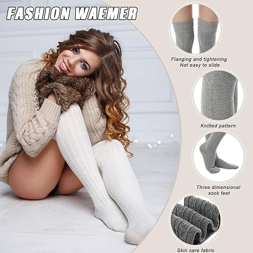 Miniatura 3 de SATINIOR 4 Pairs Thigh High Socks for Women Knit Socks Long Over the Knee Soft Material Socks Leg Warmers
