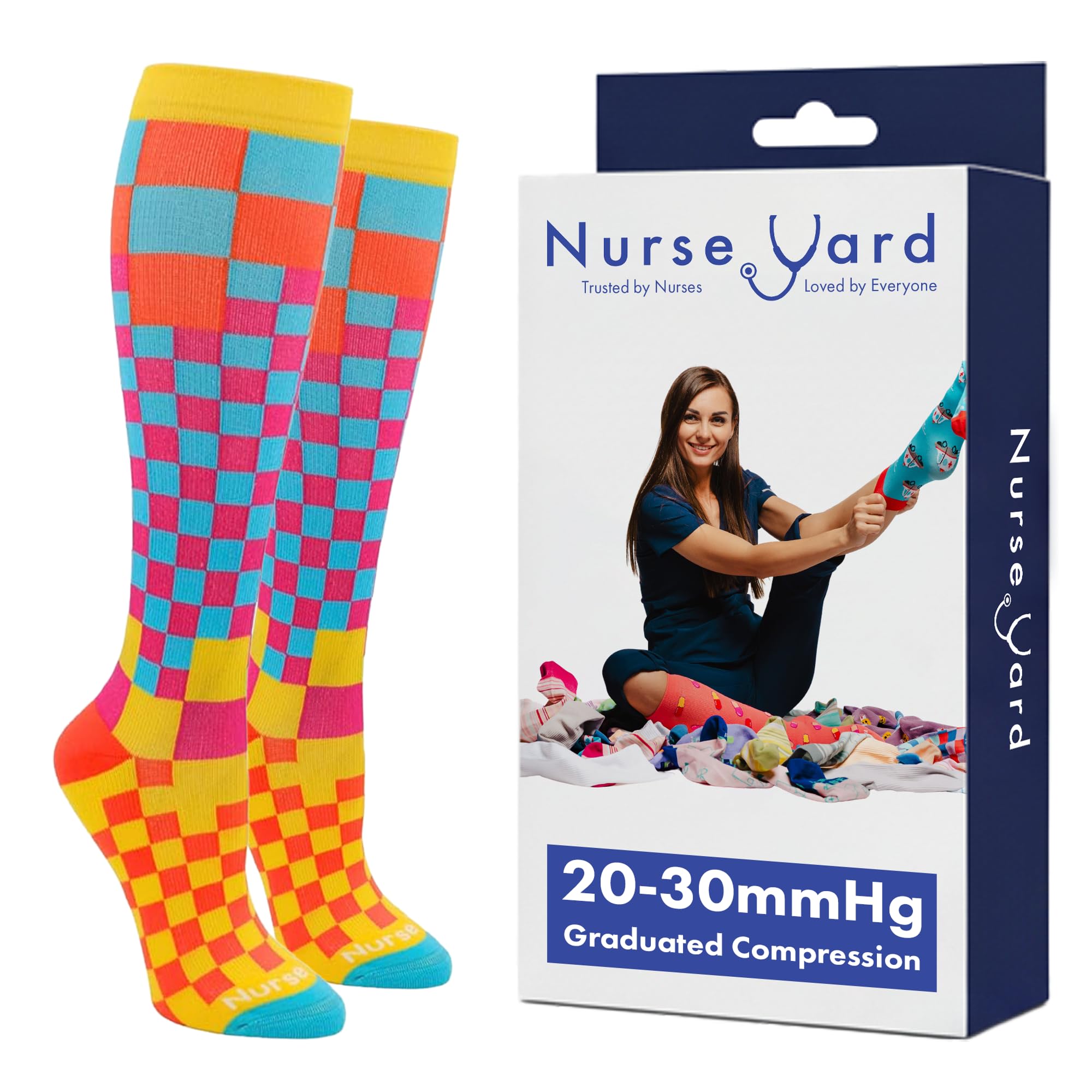 Nurse Yard Compression Socks for Nurses - Women &amp; Men - 20-30mmHg Graduated Compression, For Medical Staff, Athletes - 1 Pair