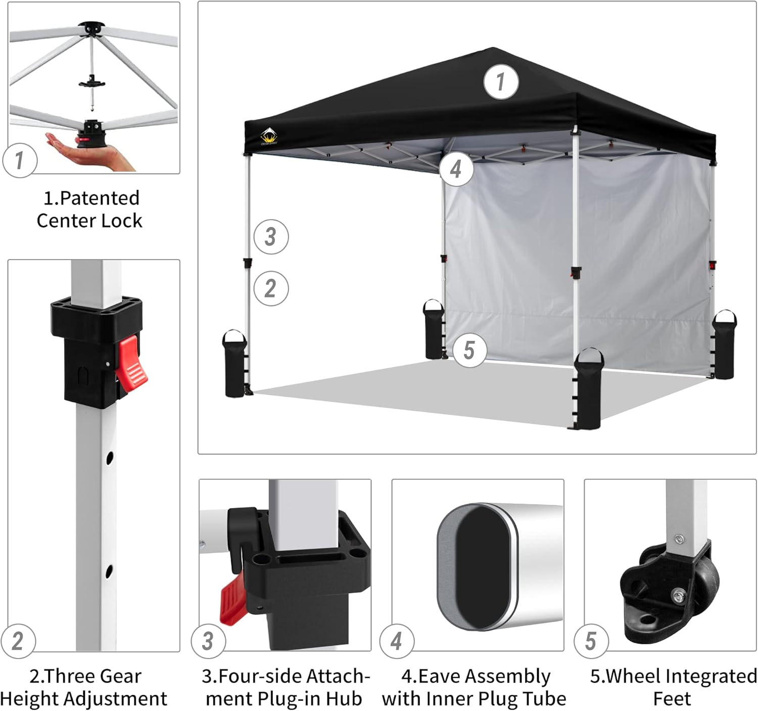 CROWN SHADES - Toldo Desplegable Instantáneo De Un Empuje Patentado, Base De 10 X 10 Pies Y Parte Superior De 8 X 8 Pies, Bolsa De Transporte, 8 Estacas, 4 Cuerdas