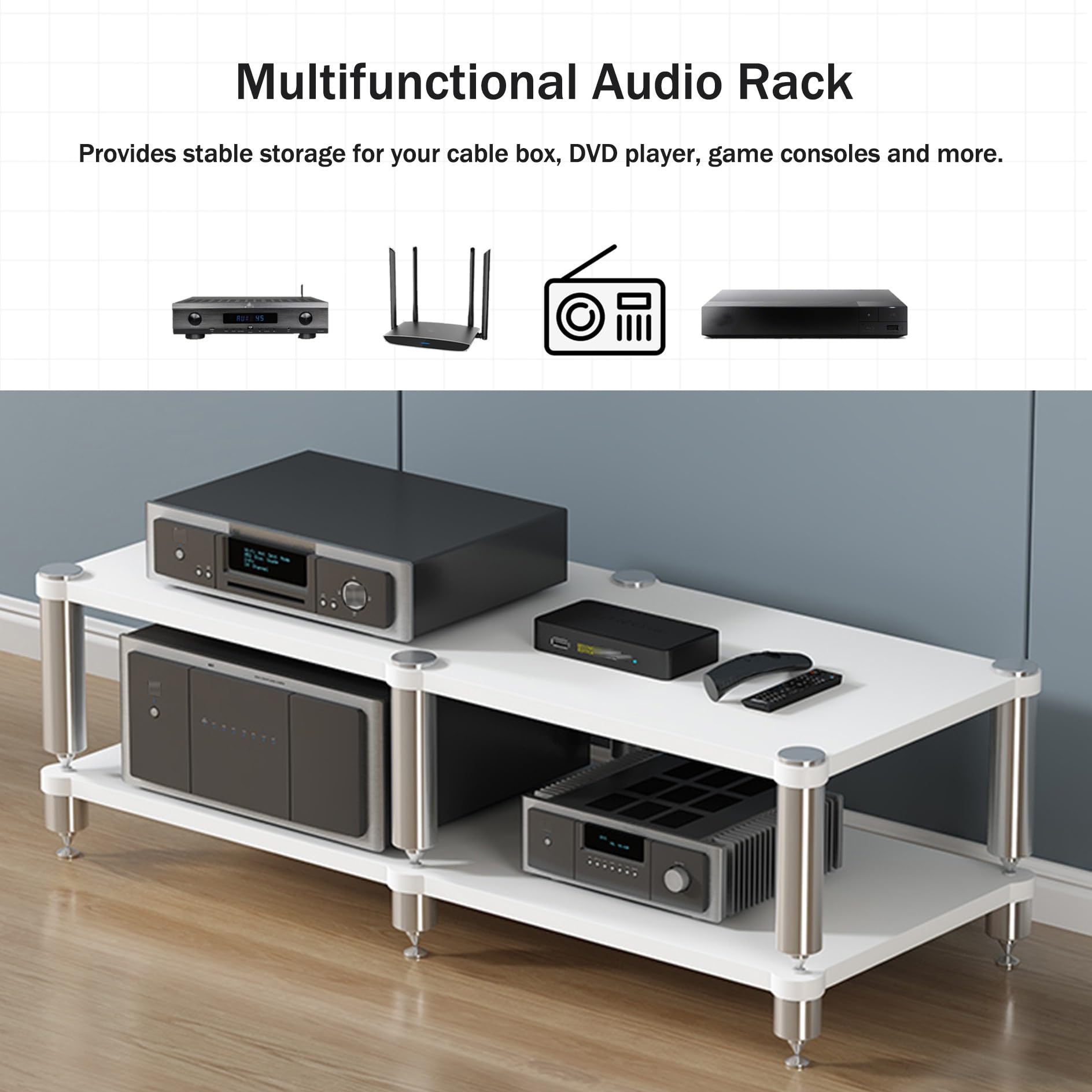 Supporto multimediale AV per audio, giochi e stereo, mensola da pavimento per proiettore, console di gioco, TV box e router WiFi (120x)