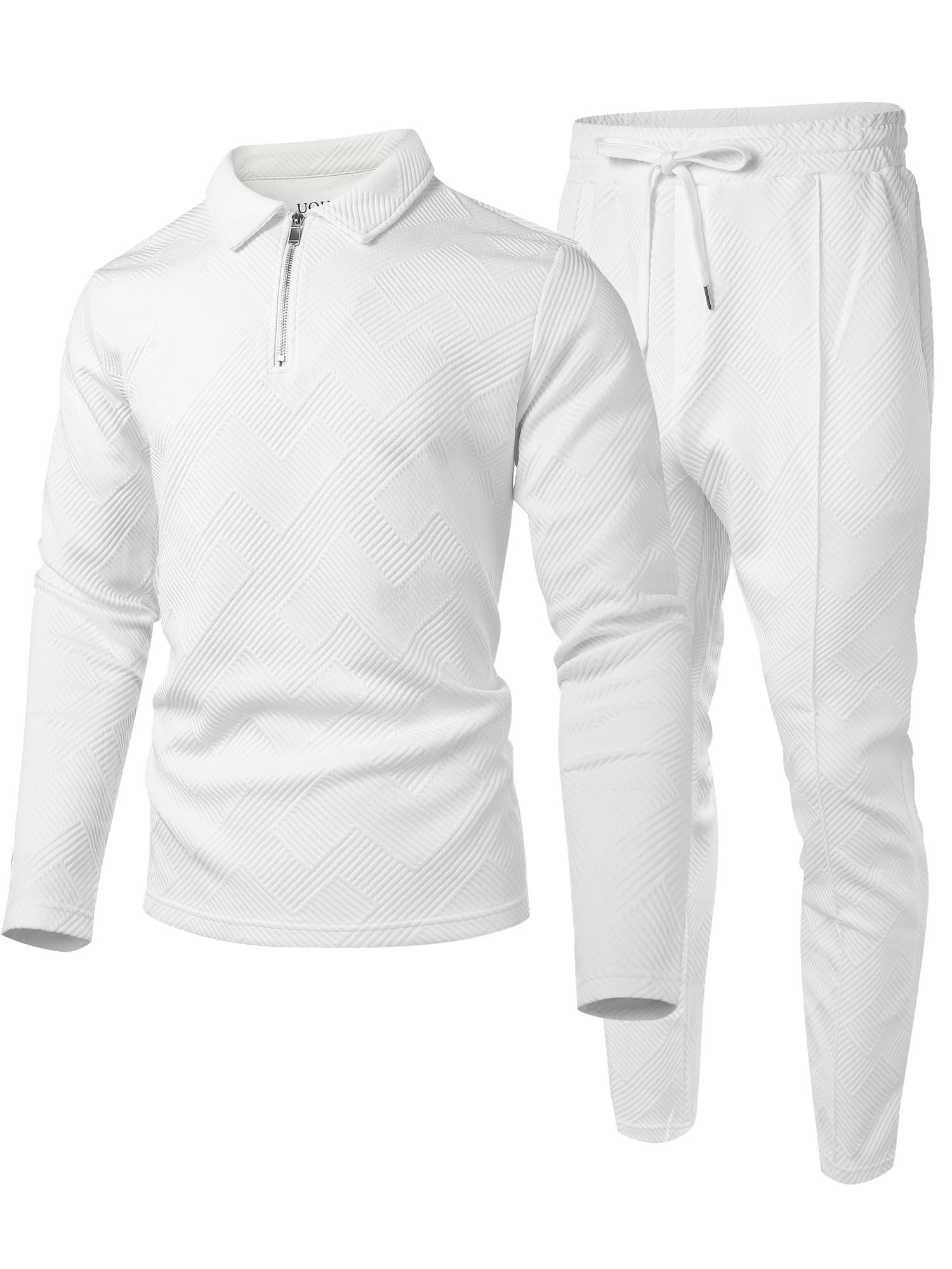 UOUA Herren 2-teiliges Set Trainingsanzug Langarm Polo-Shirt & Hose Freizeitanzug Sportanzug