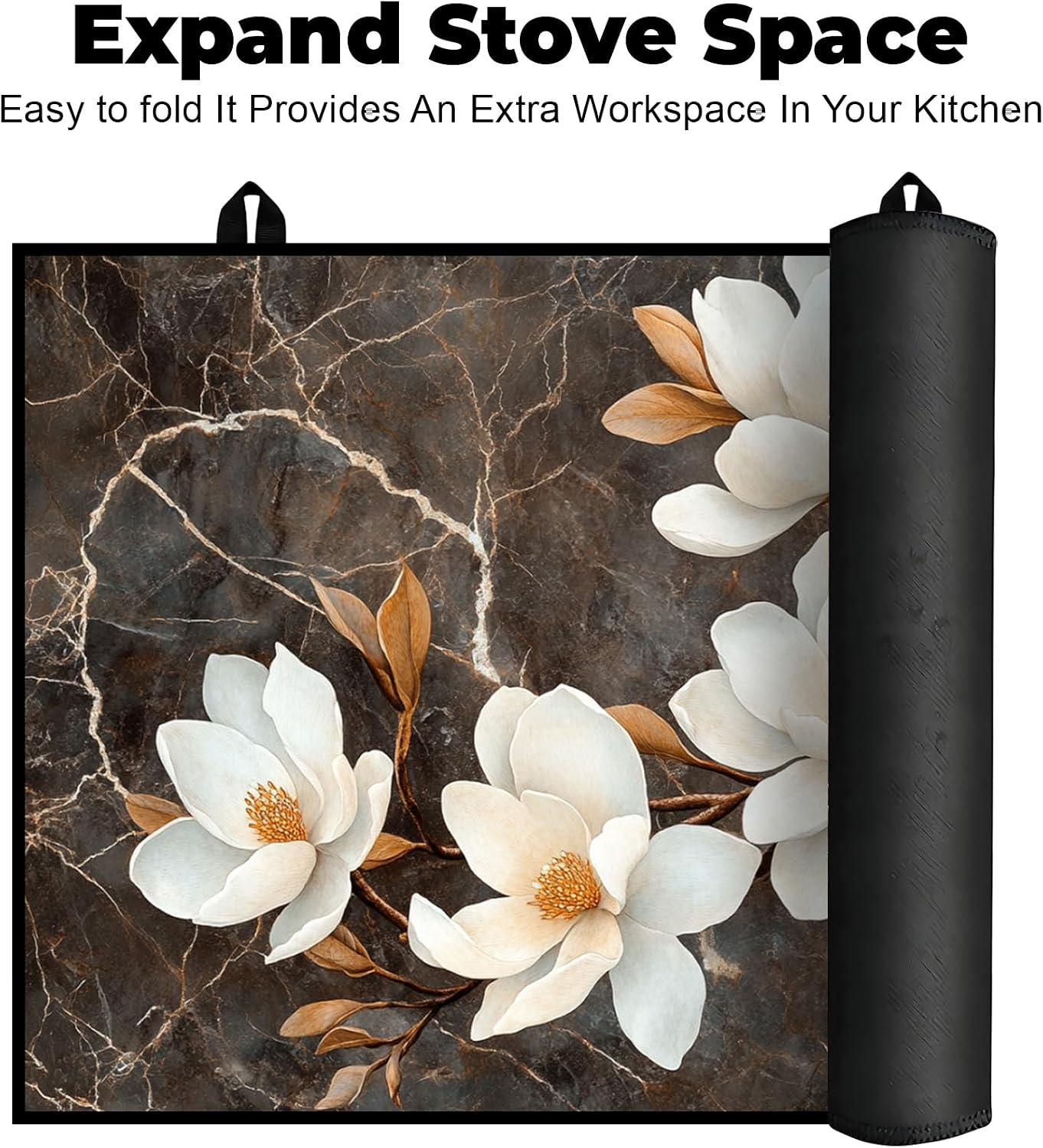 Heat-Resistant Glass Stove Top Cover with Anti-Slip Rubber Coating – Electric Stove Protector, Scratch-Resistant, Counter Space Decor Mat (Magnolia, 28.5"L x 20.5"W)