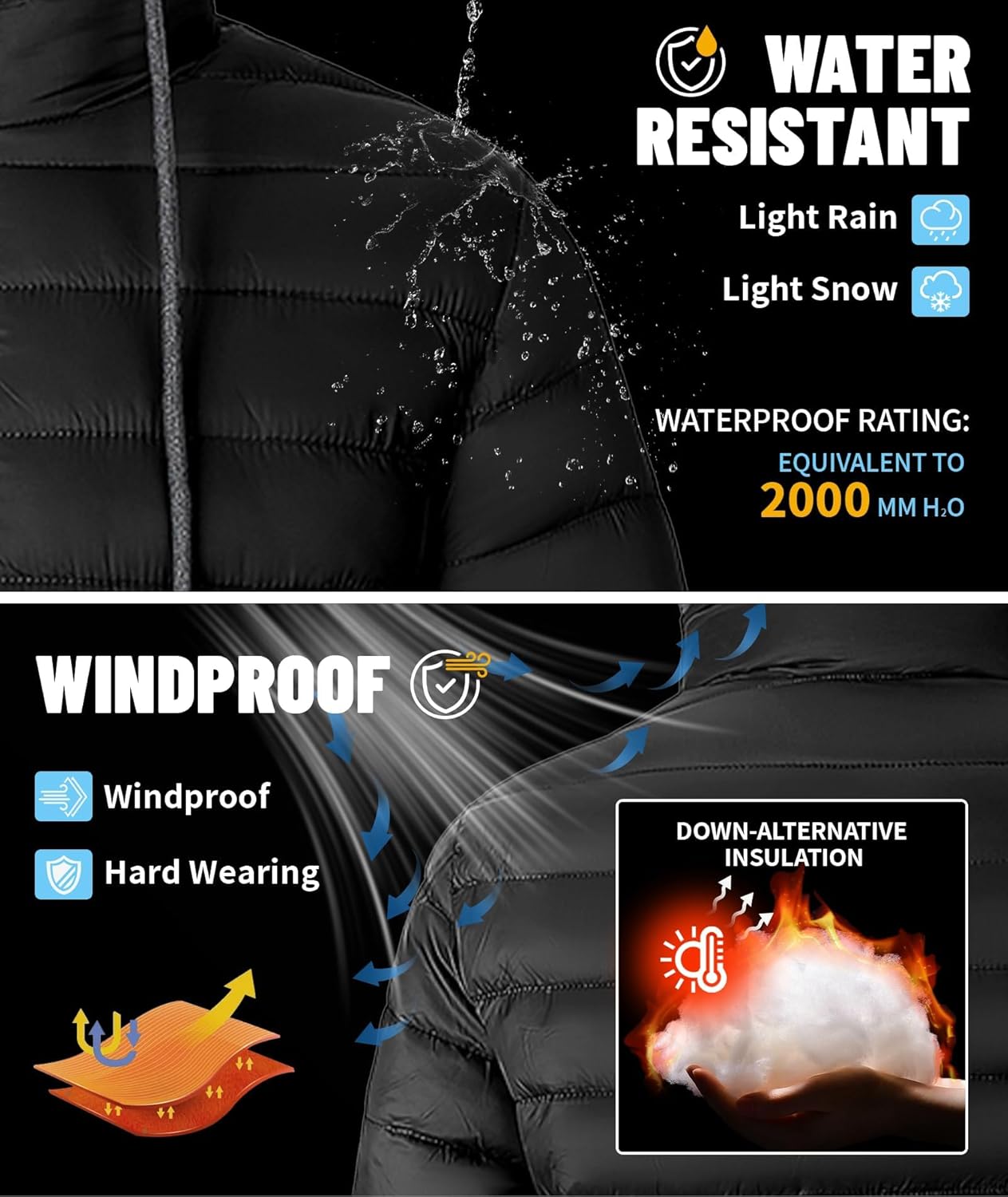 Men's Puffer Jacket Lightweight Winter Warm Jackets Quilted Hoodie Water Resistant Zip Up Insulated Puffy Coat with Hood - Image 4