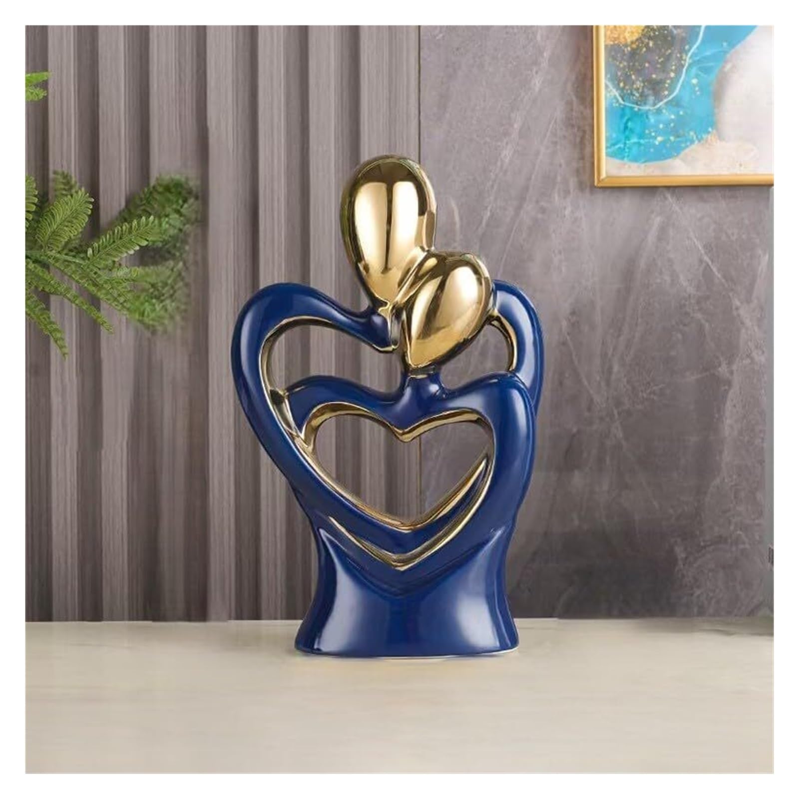 GlamourYard Knick Knacks Modern Abstract Ceramic embracing Couple Statue Ornament 4 Colors to Choose Aesthetic Room Decor(Blue)