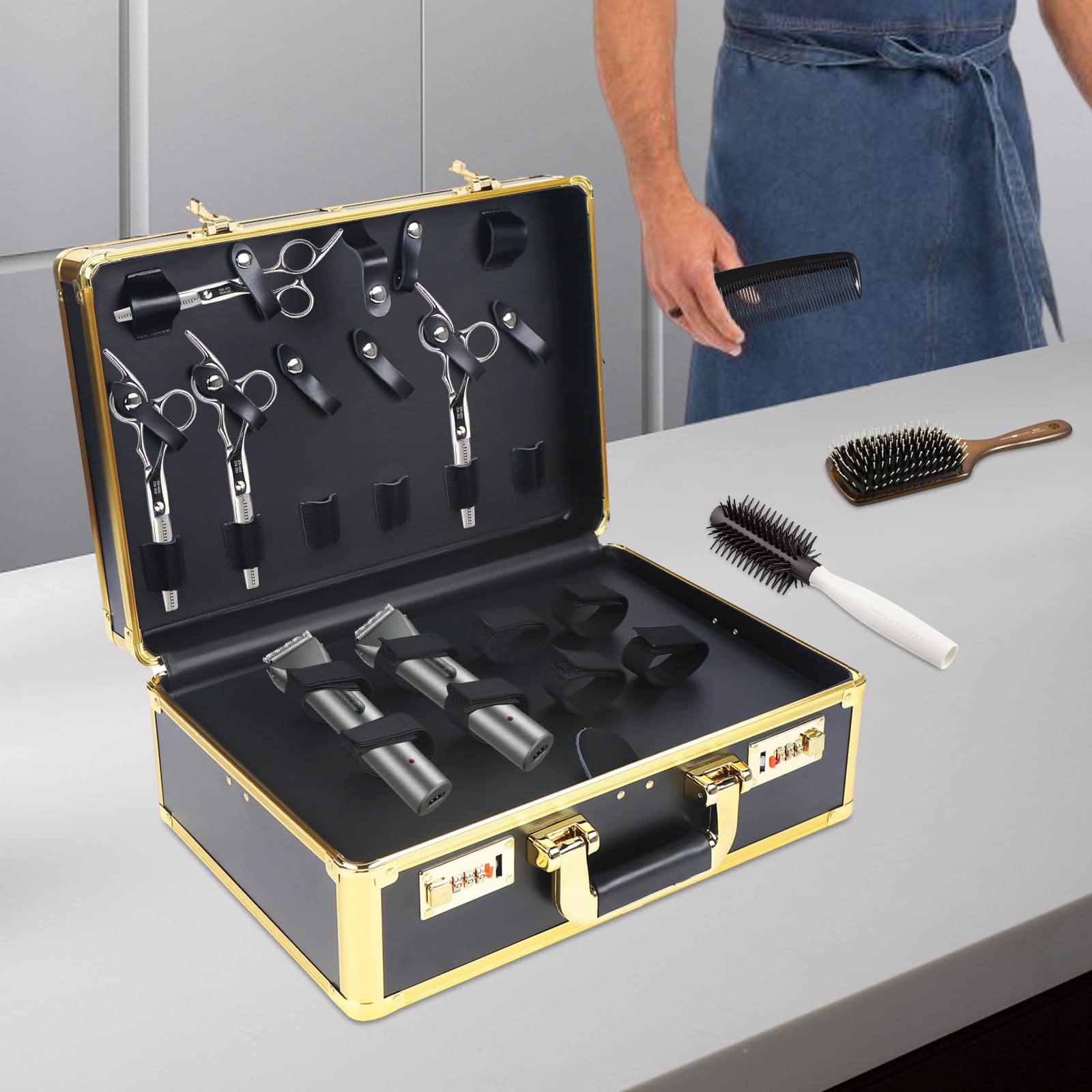 Make-up-Koffer, Schloss, Aufbewahrungskoffer aus Metall, Doppelschloss | Struktur aus Metall, hohe Kapazität, interne Organisation, doppelte Sicherheit, Make-up, Frisur, Reisen