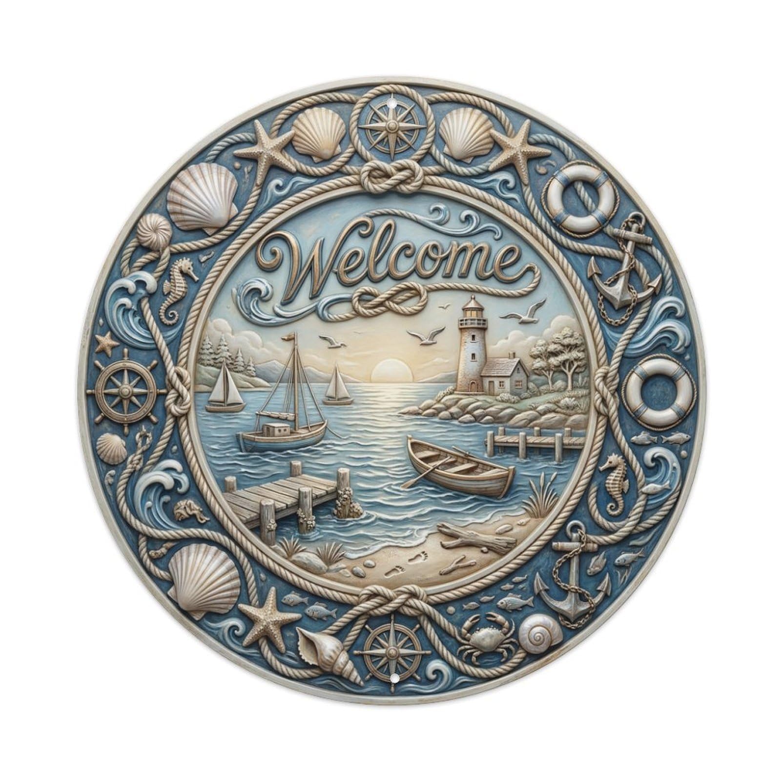 Tgrcjimh Style Metal Tin Sign Marina Welcome Waterfront Scene