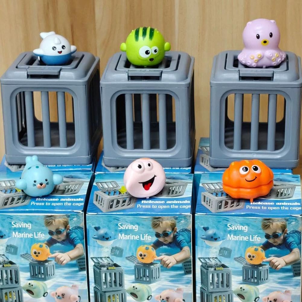Giocattoli subacquei per piscina, gioco di salvataggio subacqueo con gabbia per piscina e abitanti galleggianti, gioco d'acqua per allenamento di nuoto, regalo estivo per spiaggia (set da 6)
