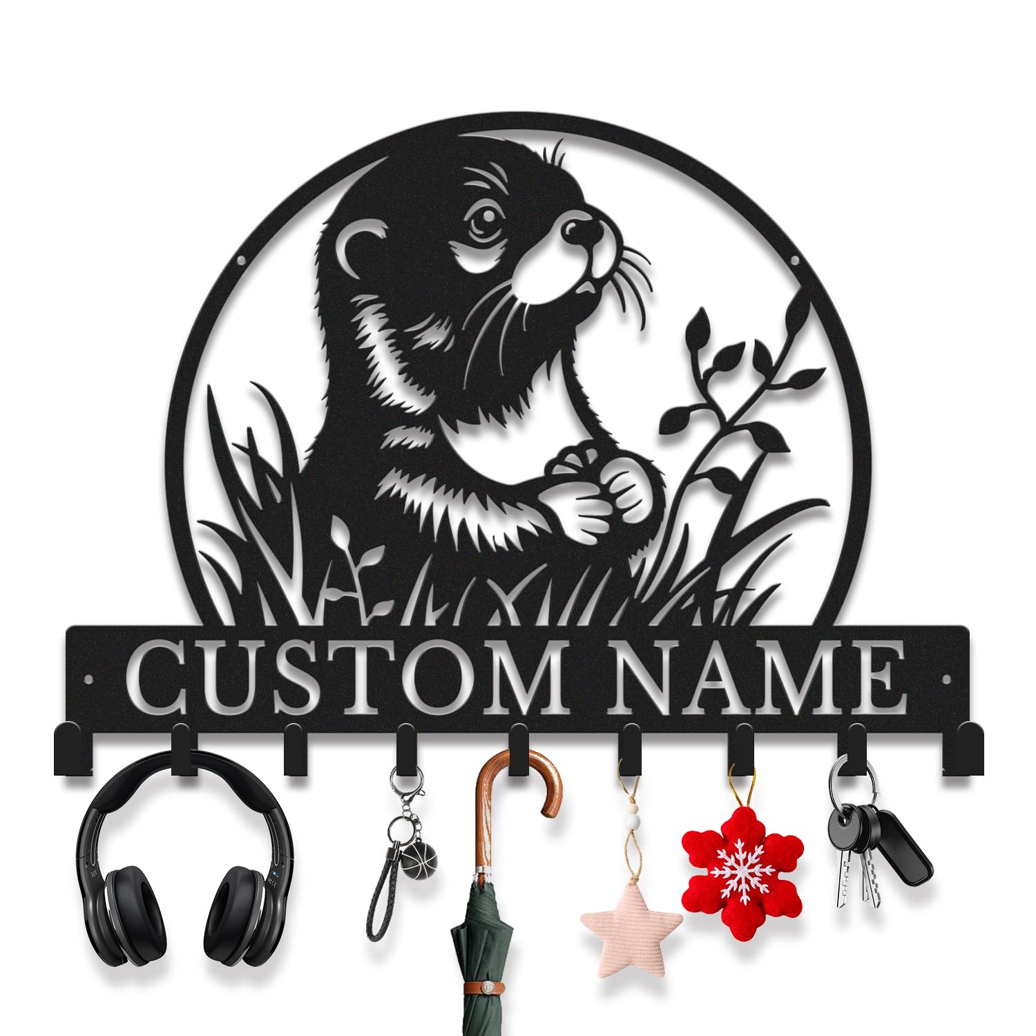 Avalox Style-1 Personalized Otter Key Holder With Key Hooks – Organizer For Entryway, Living Room, Woodland River Decor, Unique Key Rack For Keys, Leash, Lanyard (Style-1)