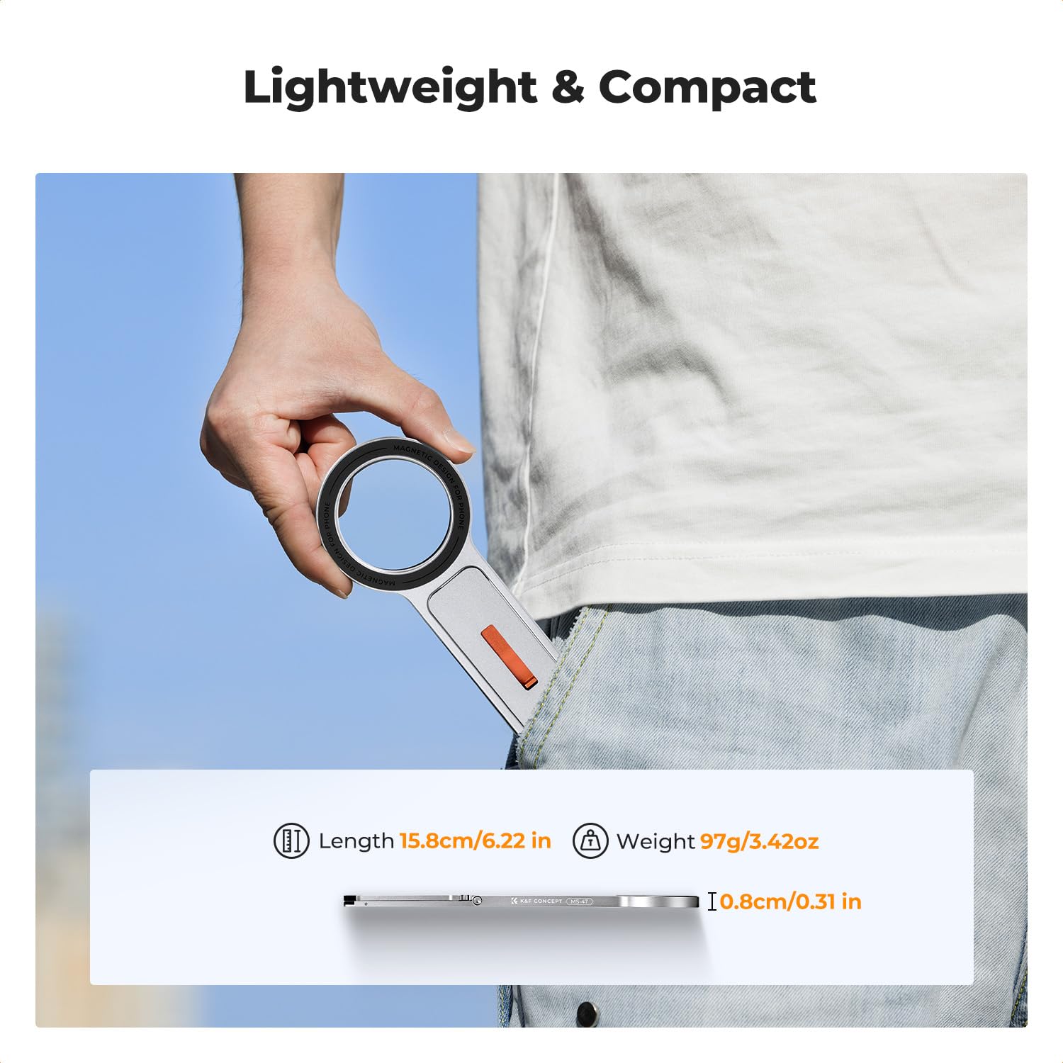 K&F CONCEPT Magnetyczny statyw do telefonu, uchwyt na smartfon, stojak na biurko, magnetyczny statyw ścienny kompatybilny z MagSafe, kompaktowy stojak do selfie do iPhone'a serii 17/16/15/14/13/12