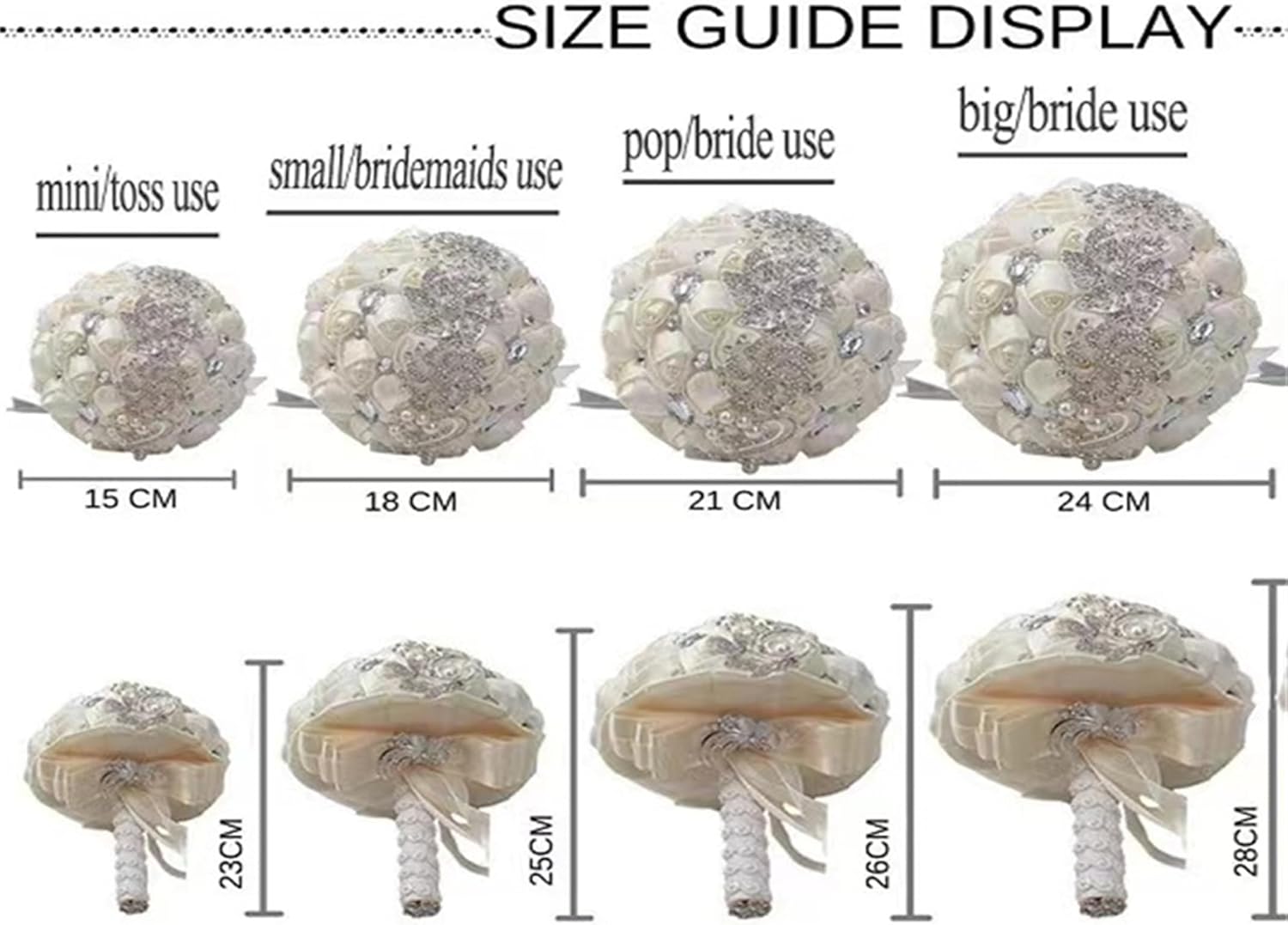 Bridal Wedding Bouquet for Bride Bridesmaid Wedding Quinceanera Throw Toss Artificial Rose Flower Bunch with Bling Brooch (AS#Black red, Medium (Dia. 8.7"/22cm))