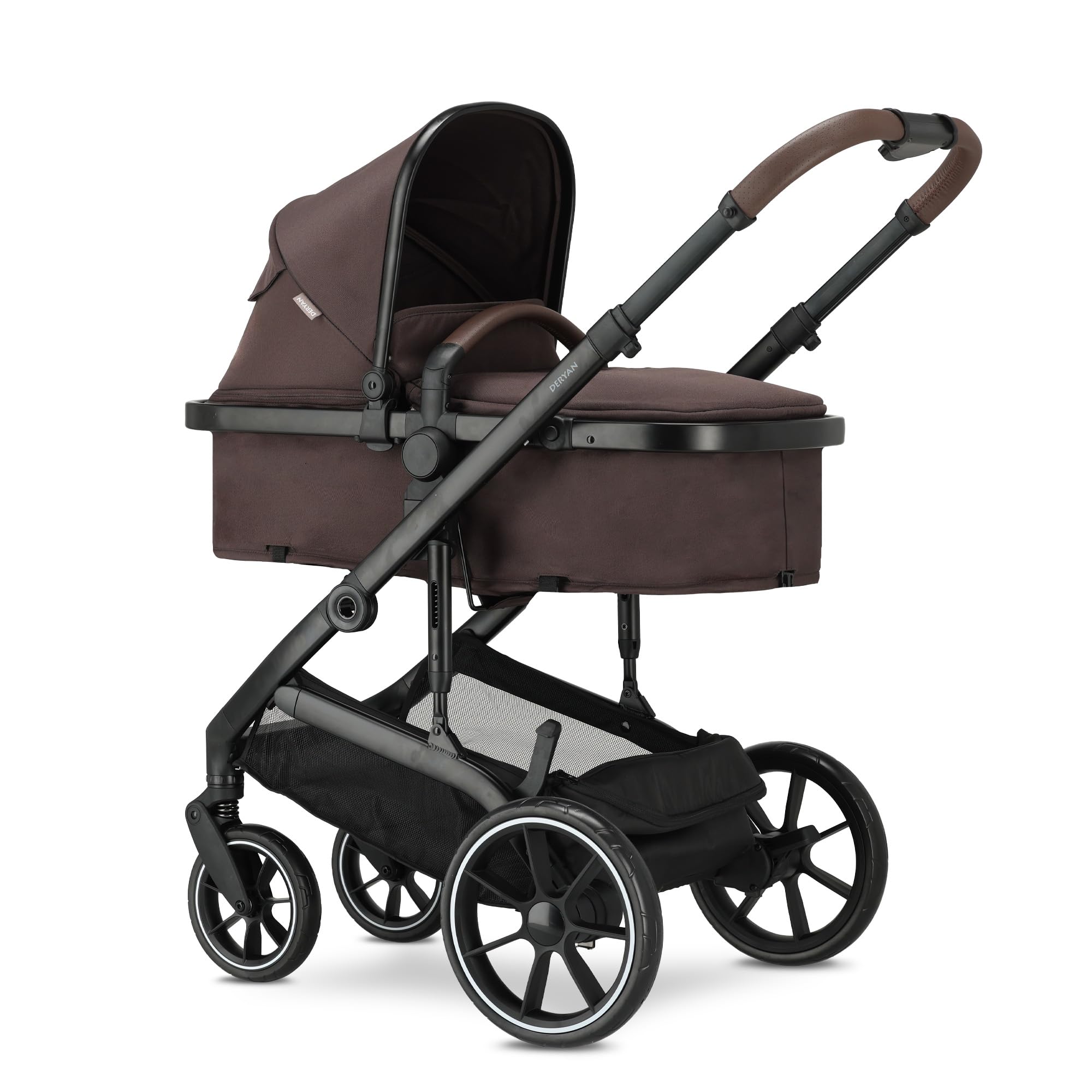 Deryan NOA - Cochecito 3 en 1 con asiento de coche I-Size, sistema de viaje, cochecito de bebé, cochecito plegable, para recién nacidos hasta 4 años (Chocolate)