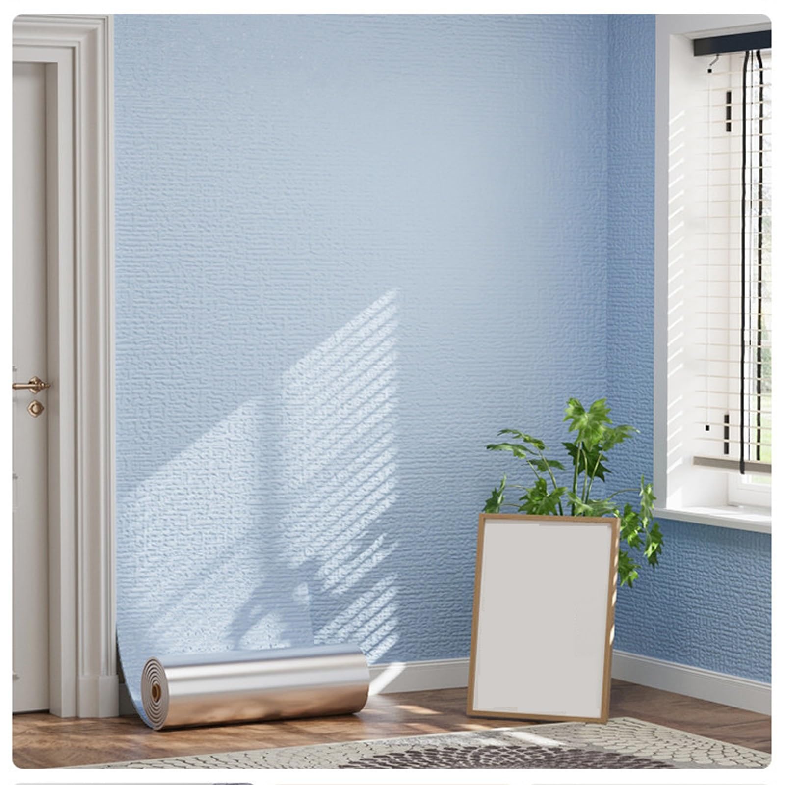 Pannello Antimuffa Decorativo per Interni, Rotolo di Carta da Parati Adesiva Muro Isolante Termico in Schiuma Antimuffa/Anti umidità per Rivestimento Soggiorno Camera(Blu,50x5000cm)