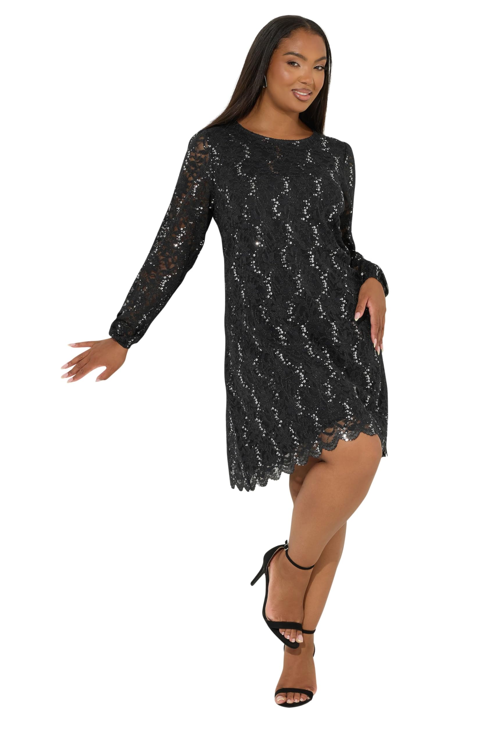 Yours Women's Black Lace Scallop Hem Mini Dress Size 26-28