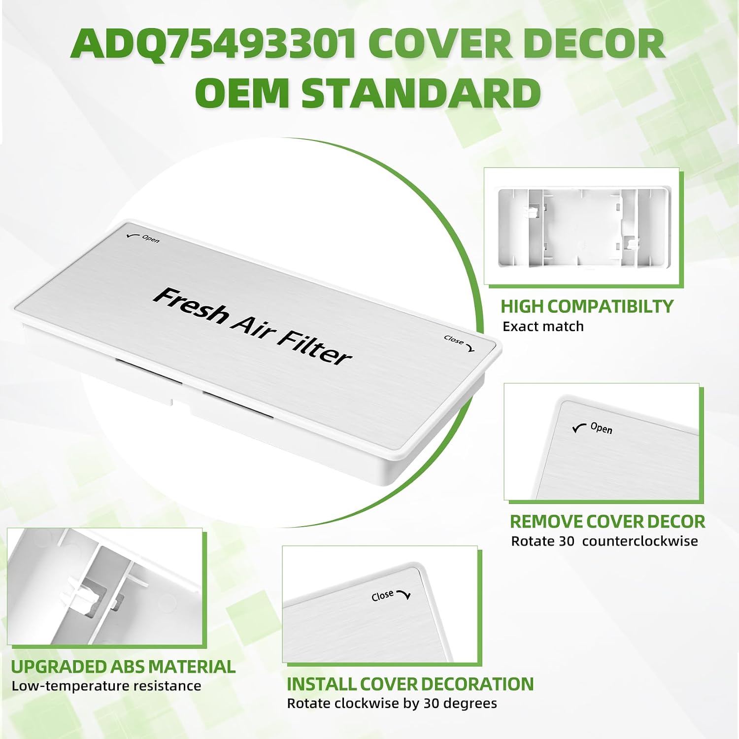 ADQ75493301 Refrigerator Air Filter Cover Replacement, fresh air filter cover Compatible with LG Refrigerator Models LRMVS3006S, LRMDS3006S, LRMVC2306S, LRMDC2306D, LRFVC2406S, LRFDS3016S, LRMDS3006D