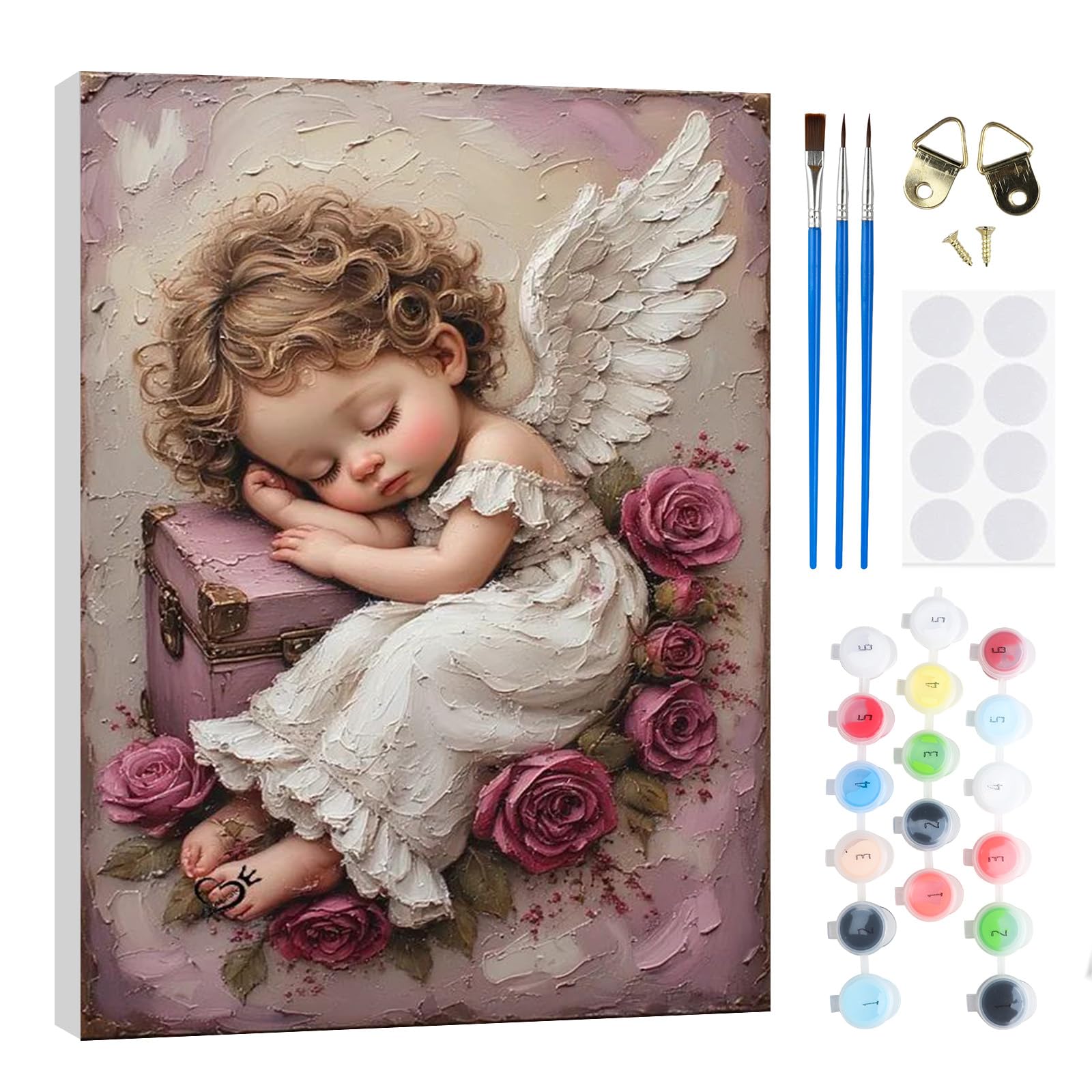 RICUVED Angel Paint by Numbers Kits Adults, Angel Painting by Number Kits On Canvas,Framed DIY Color Oil Painting Acrylic Paints,Home Wall Decor 20x30cm