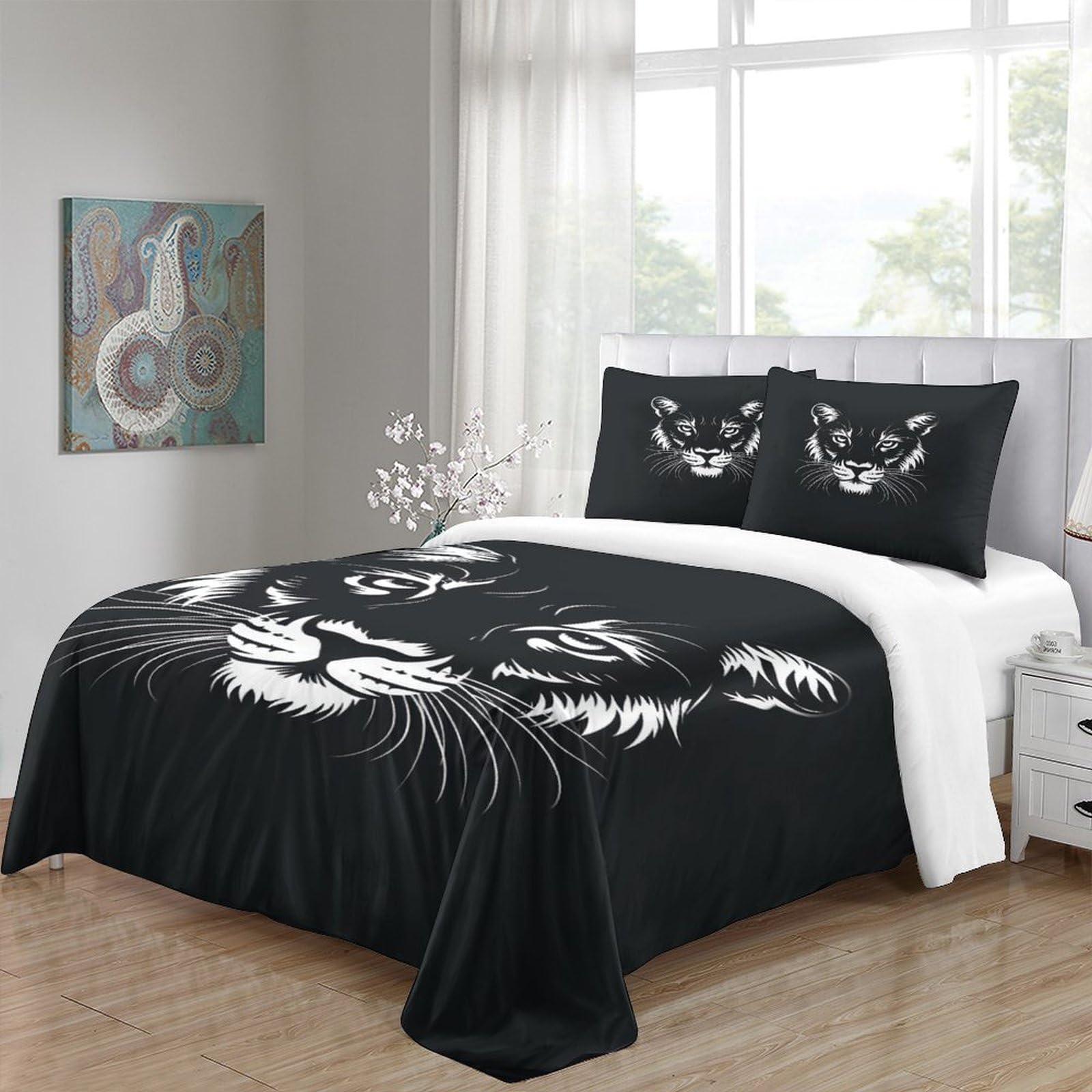 Stampato in 3D tigre Copertina Stampata Microfibra Disegnata Biancheria Da Letto Ipoallergenico Con 2 Federe,Double（200x200cm）, Per Ragazzi Adulti