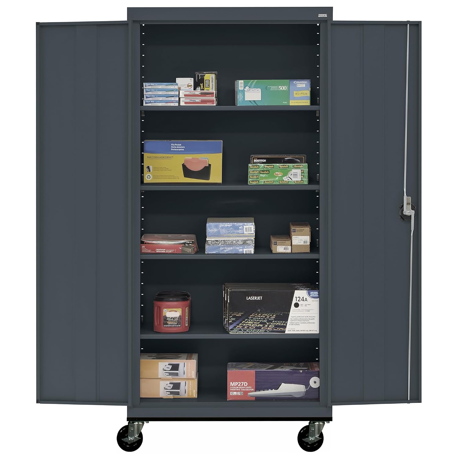 Sandusky Lee TA4R362472-02 Transport Series Mobile Storage Cabinet with Wheels, Adjustable Shelves, 230lb Capacity, 24" Depth x 36" Width x 78" Height, Charcoal