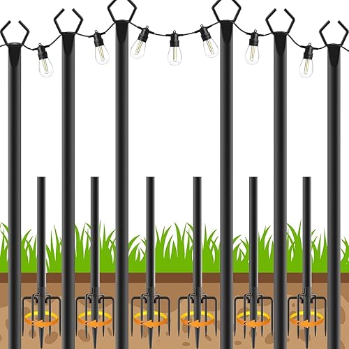 Paquete de 6 postes de luz de cadena para exteriores, poste de luz de metal bifurcado de 10 pies con soporte de luz ajustable para exteriores,