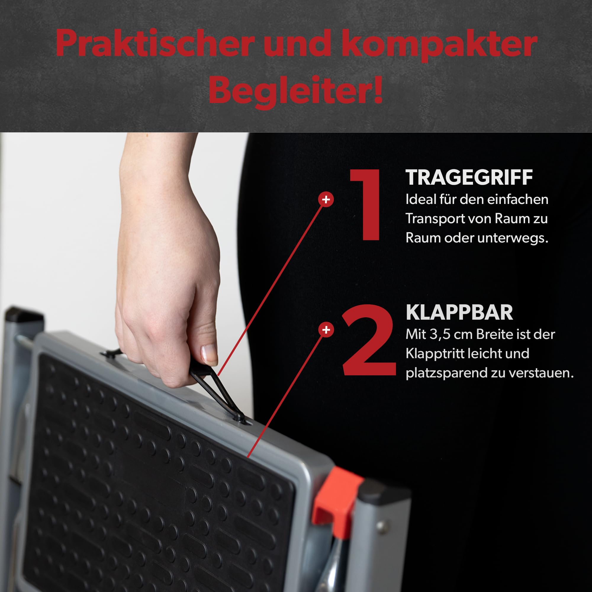 siwitec Mini Klapptritt mit 2 Stufen, Faltbare Leiter, Tritthocker bis zu 150 kg belastbar, Trittleiter mit extra Breiten Stufen, Haushaltsleiter in Anthrazit aus Stahl, TÜV/GS Zertifiziert