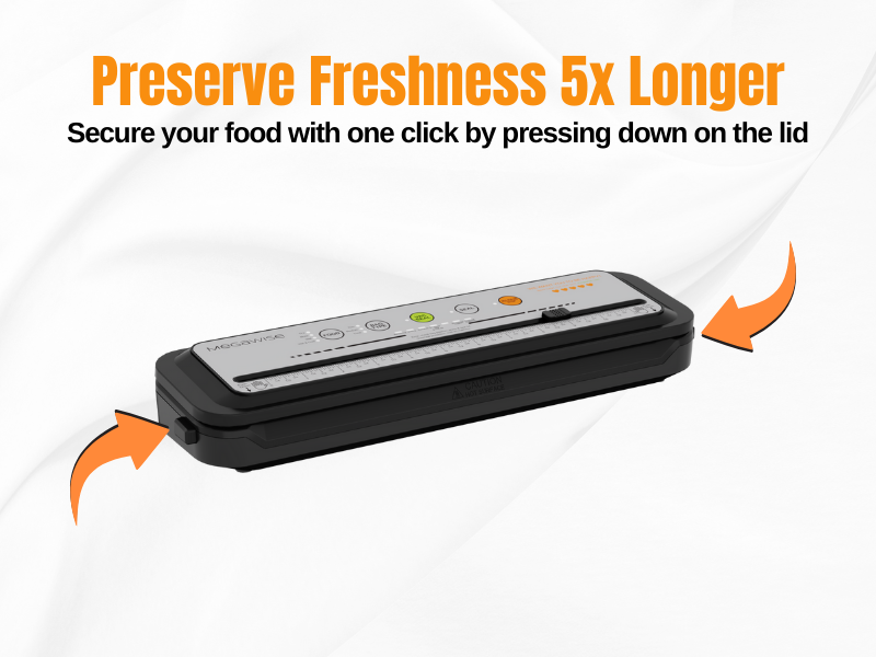MEGAWISE Vacuum Cleaner, 80 kPa Suction, Bags and Cutter Included, Compact One-Touch Automatic Food Sealer with External Vacuum System, 'Dry' and ' Moist' Mode for All Saving Needs