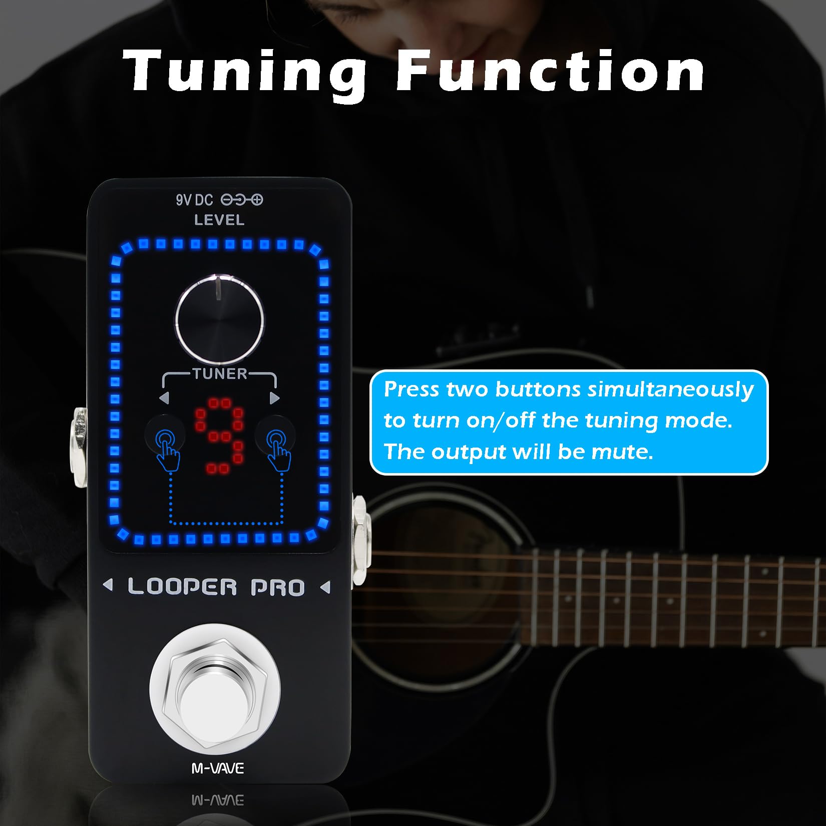 M-VAVE Loop Pedal Pro - Pedale professionale Looper per chitarra elettrica con 9 loop, 40 minuti, accordatore, looping in un solo passaggio, sovraincisioni illimitate