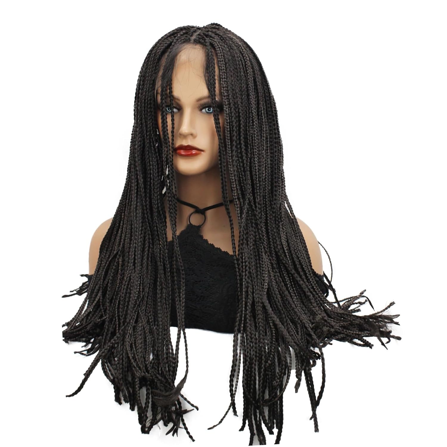 Wiginway 24" Full Double Lace Glueless Braided Wig Square Knotless Box Braided Wigs for Black Women Braids Wig with Baby Hair Synthetic Black Braided Wig for African American Women Hair