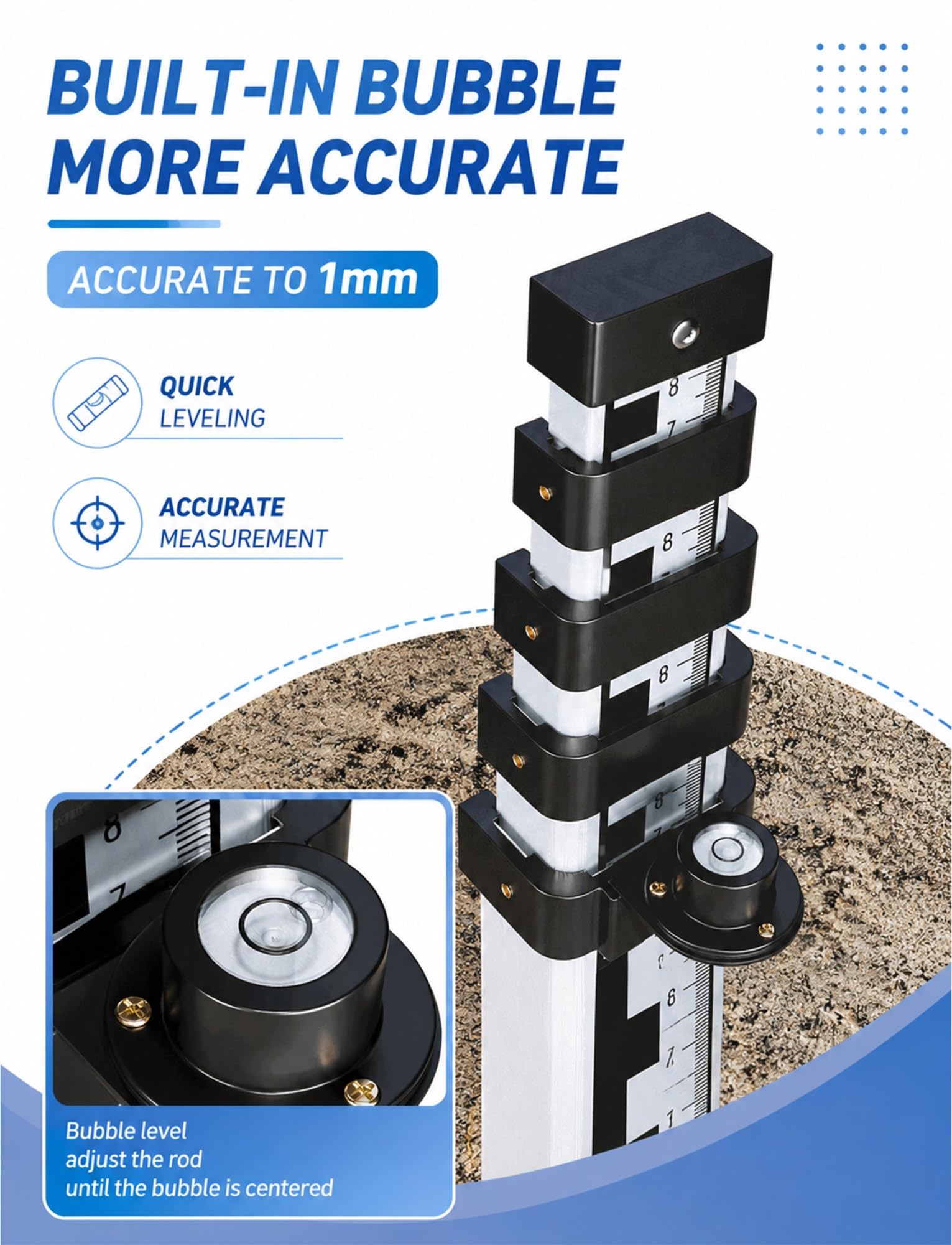 Varilla Telescópica Aluminio Portátil Mira Nivelación Para Obra Topográfica | Vara telescópica de medición de altura con cierres firmes for tareas de topografía y nivelación(Generation 1,700 cm/275.6 in)