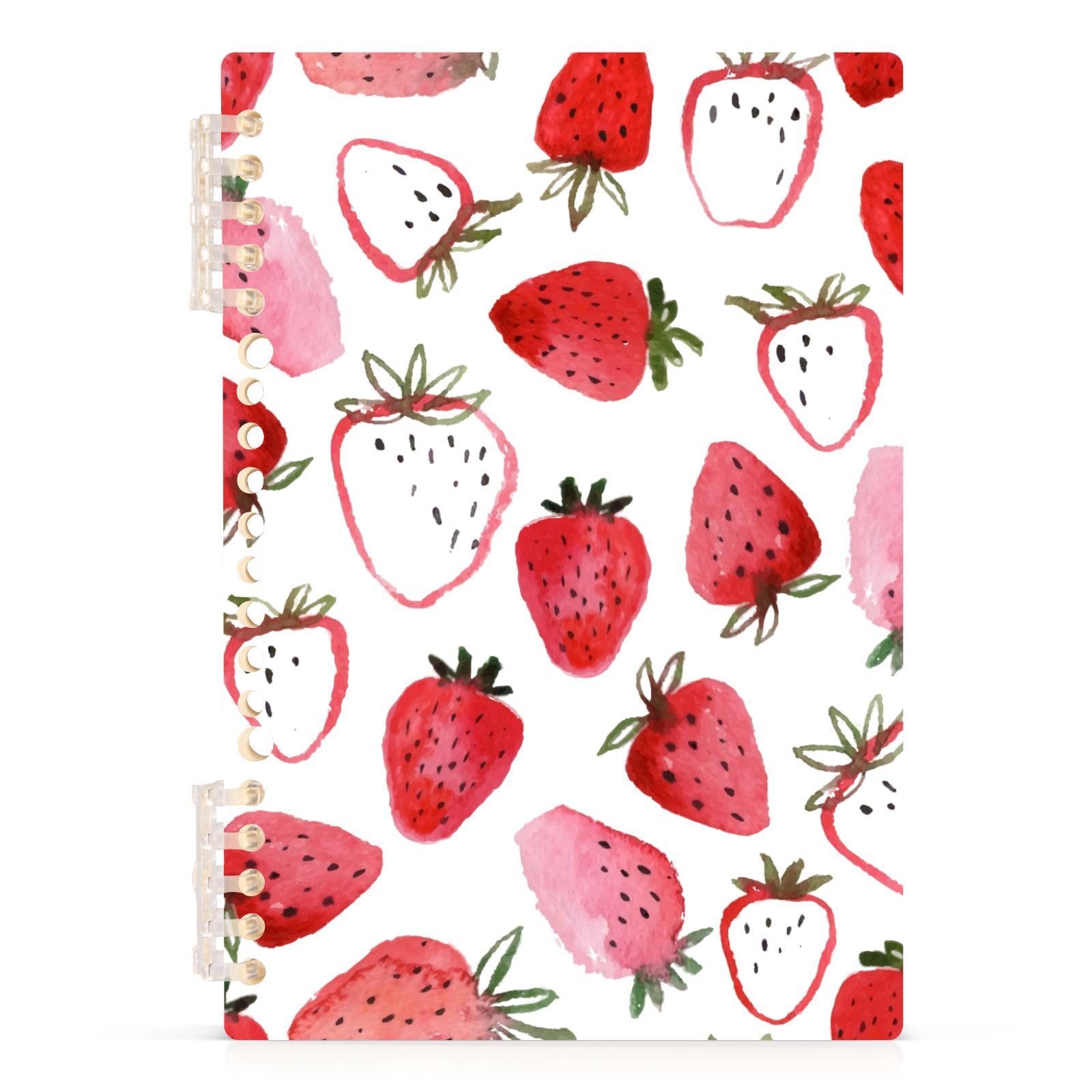 Watercolor Strawberry White Spiral Journal Notebook for Women Men A5 Memo Notepad Sketchbook with Durable Hardcover & 60 Pages Diary Spiral Book for Journaling Boys Grils Study Notes Work School