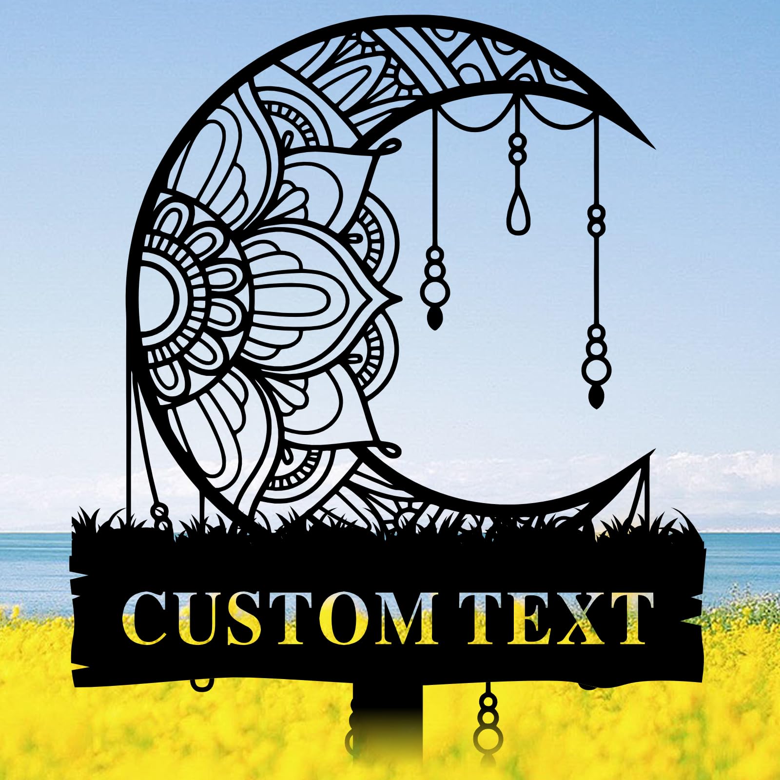 Quanqiuyi Custom Moon Flower Metal Garden Sign - Personalized Outdoor Decor with Stake, Floral Lawn Art, Celestial Patio Sign, Garden Name Plate