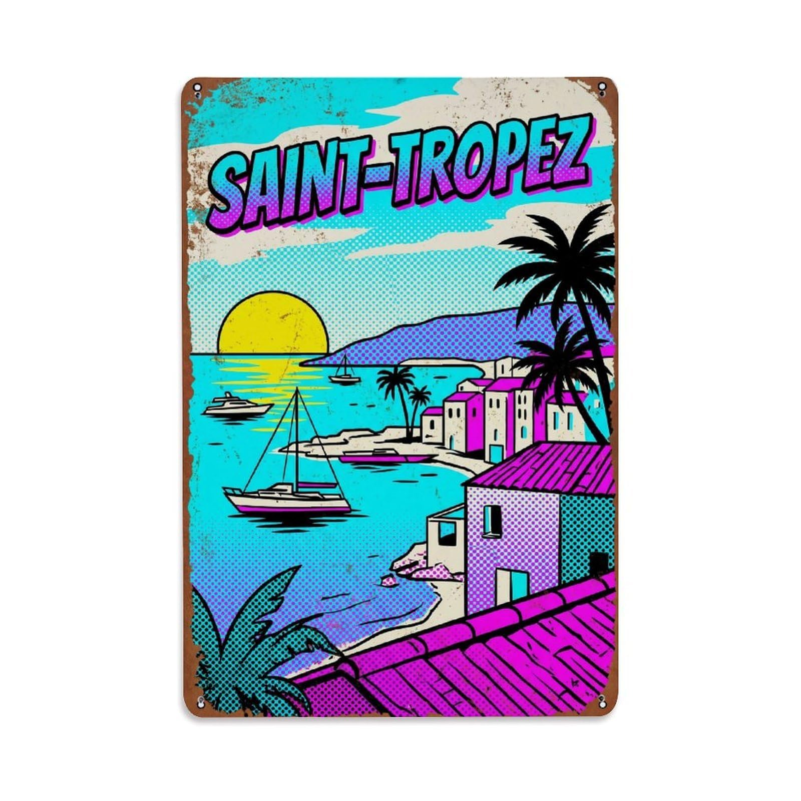Fyrn Style Metal Tin Sign Vintage Travel Saint-Tropez France Roadway