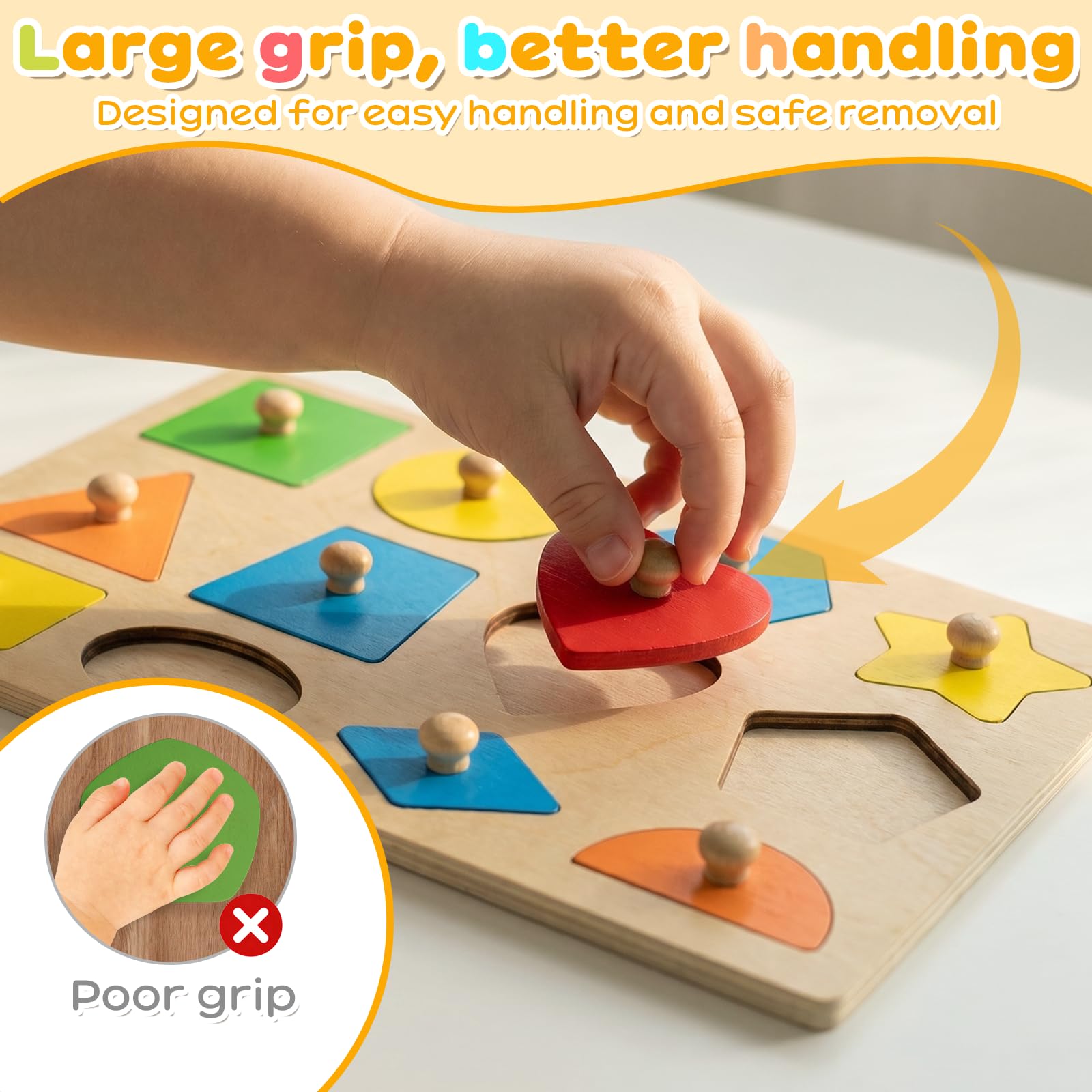 Puzzle en Bois Montessori pour Enfants 1-3 Ans Magnétique Formes à Encastrer Jouet Éducatif