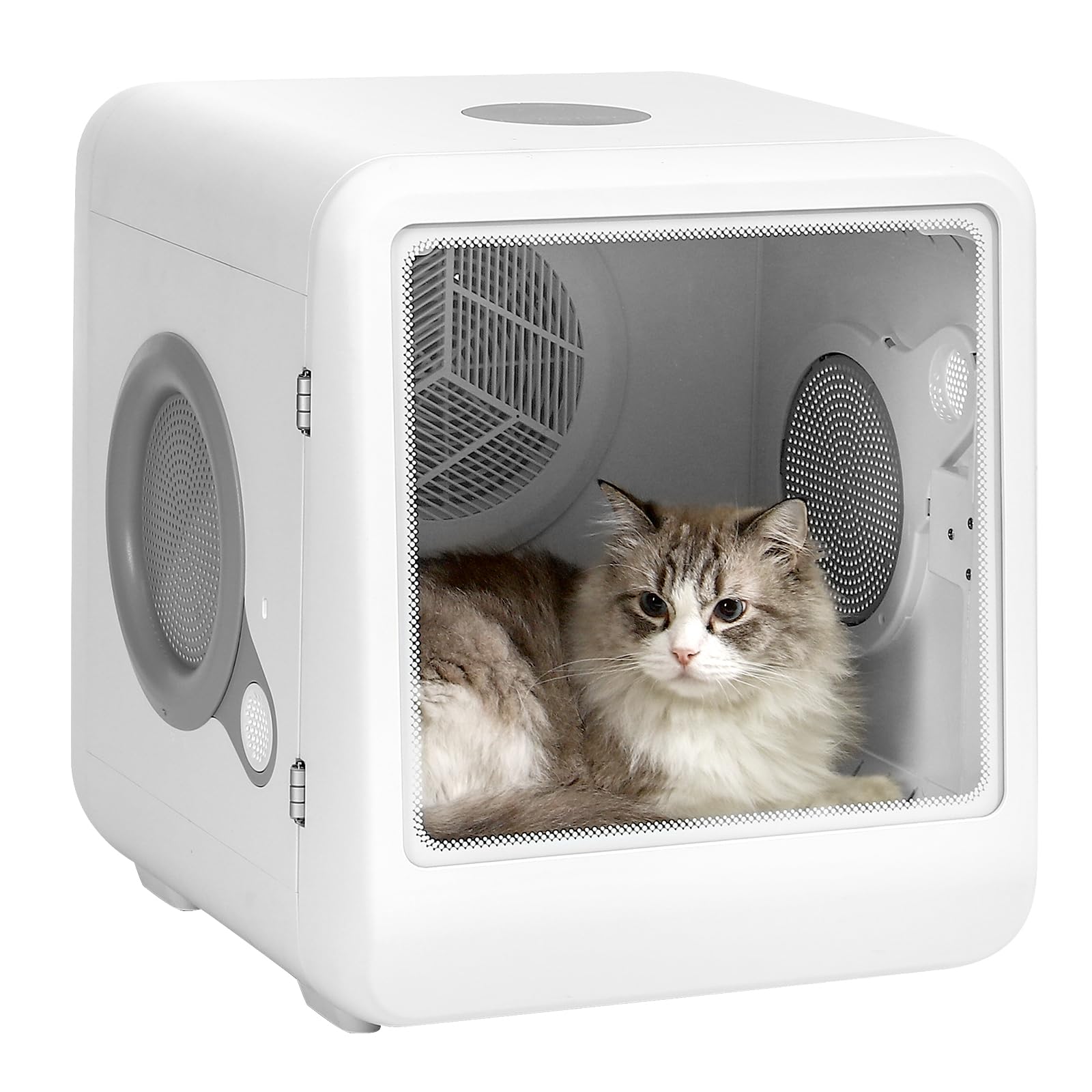 70L Automatic Pet Dryer Box for Cats & Small Dogs (Up to 28 lbs) — 6-Sided Gentle Airflow, 4 Quick Modes (Long/Short/Cozy/Anti-Stress), Auto-Open Door, Ultra-Quiet, Easy-Clean Hair Collector