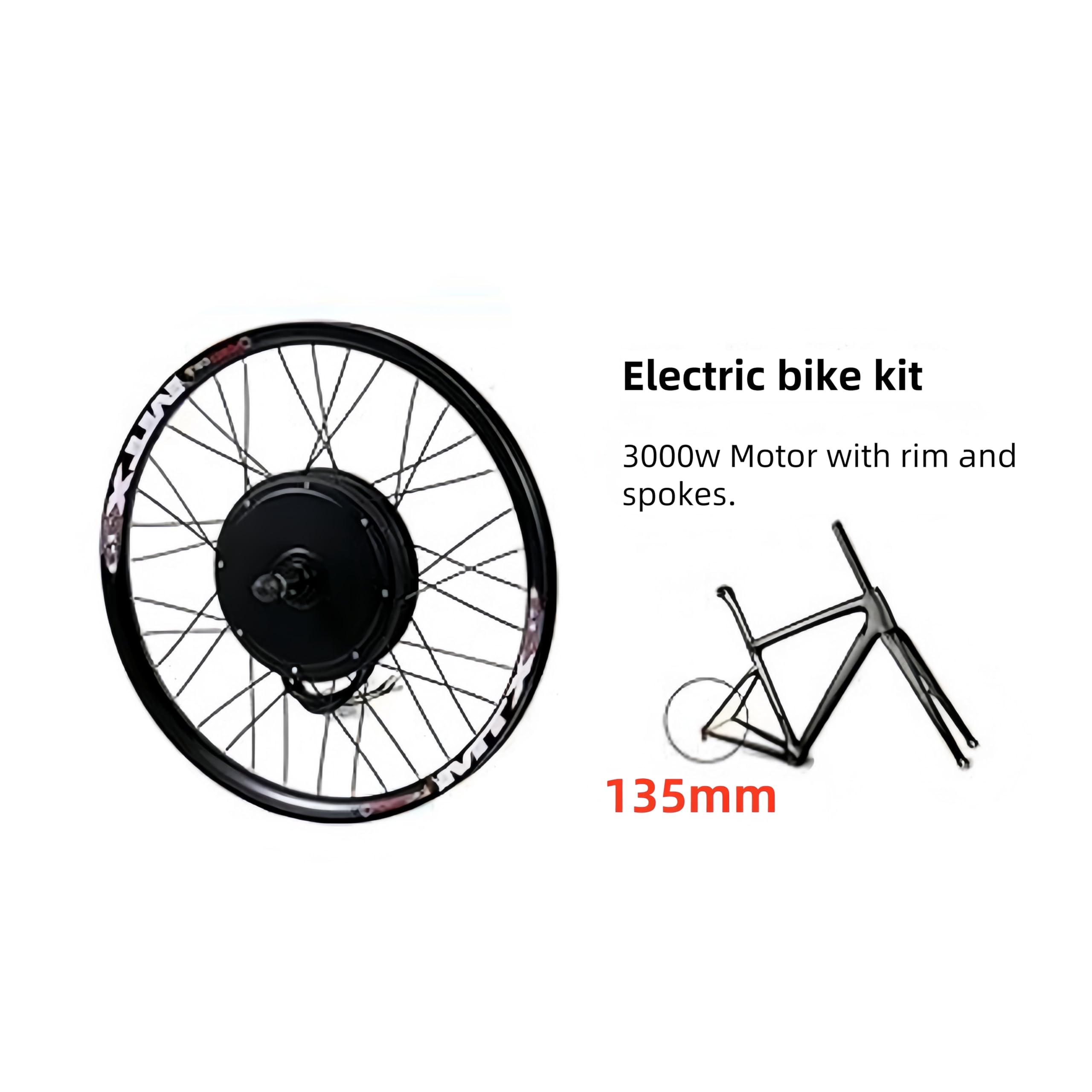 MTX39 E-Bike Hinterrad Umbausatz, 72V 3000W Nabenmotor Kit, mit 72V 20Ah Dreiecksakku, für 20"–29" Räder