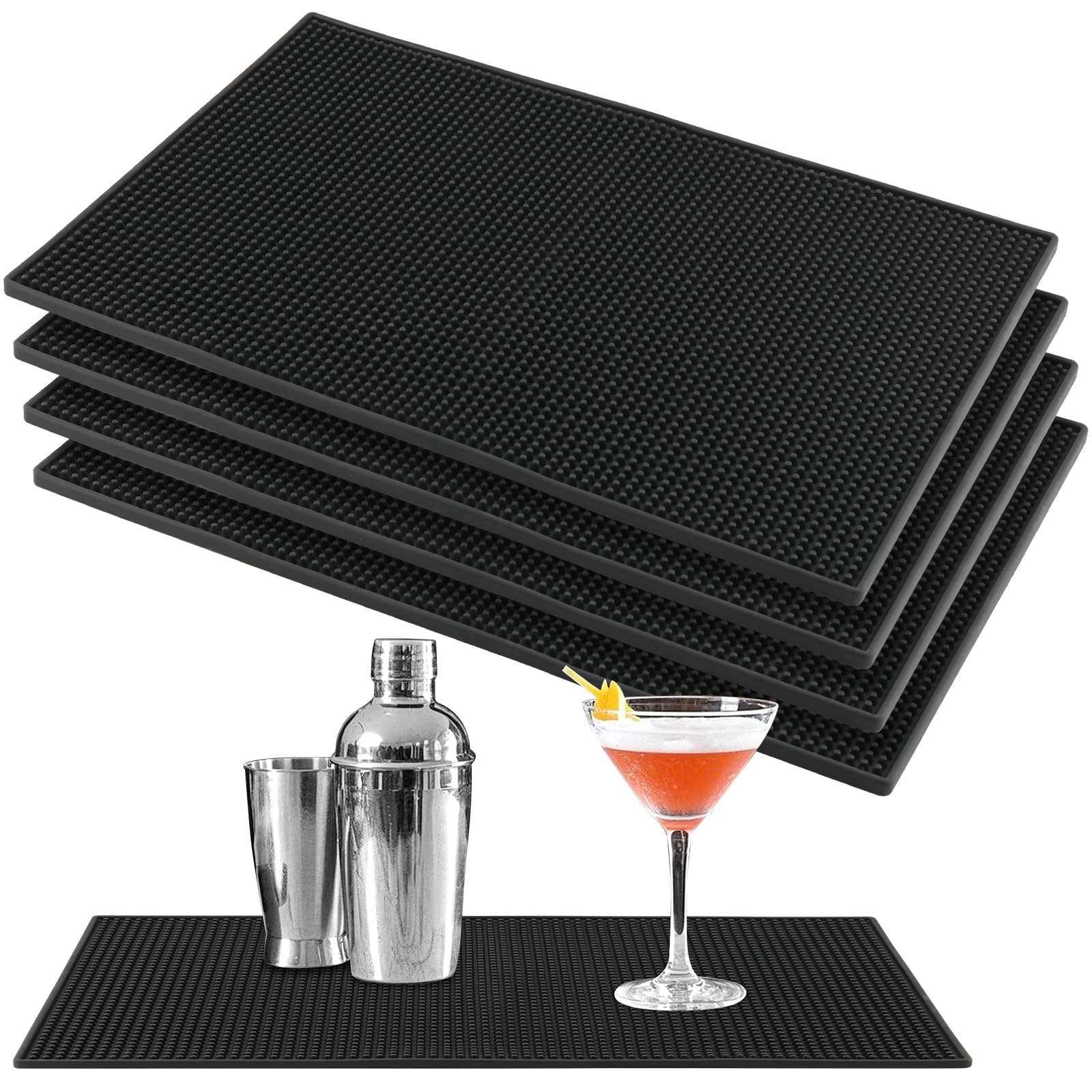 MAKTSAM 5 PCS 45x30cm Bar Mat, 18 x 12 Inch Black Rubber Bar Service Spill Mat, Coffee Drying Mats for Cocktail, Bartender, Counter Top โ image 1