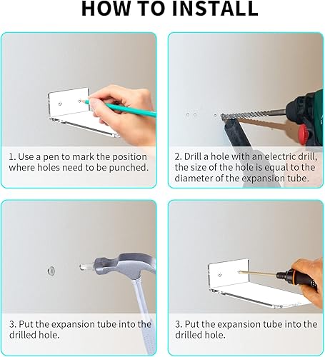 Miniatura 5 de Juego de 6 estantes flotantes de exhibición de zapatos para pared, estantes flotantes de acrílico transparente, estante de zapatos acrílico de 8 x 3