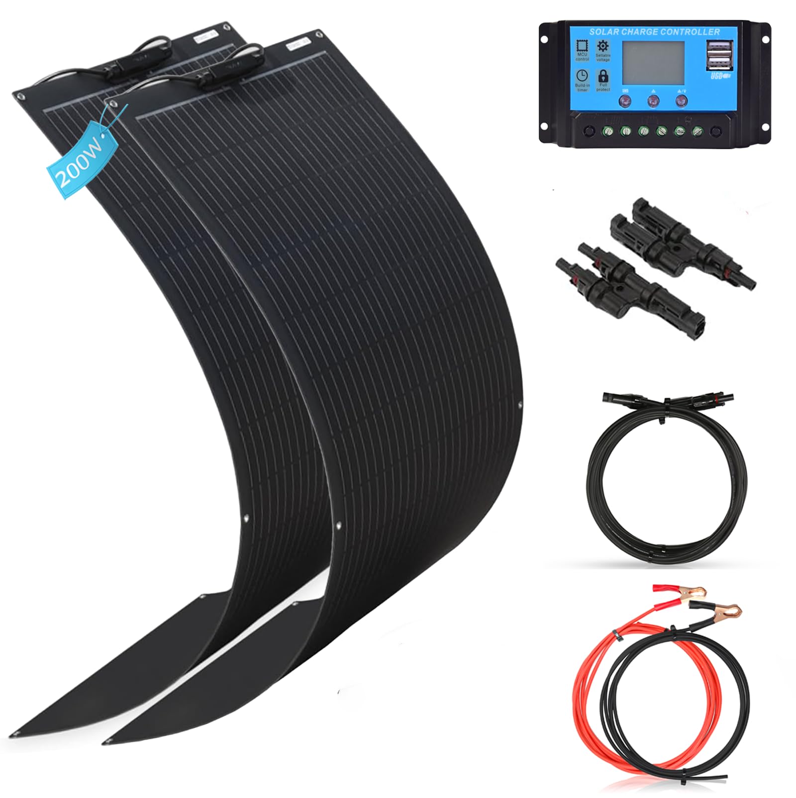 XINPUGUANG Kit pannello solare flessibile 200 w 2 pz 100 w 18 v pannelli solari flessibile modulo monocristallino 20A regolatore solare per camper, caravan, barca, auto