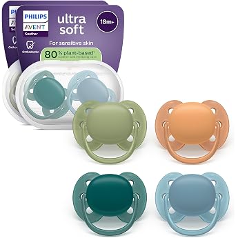 Philips Avent SCF093/08 Ultra Soft Dummy - Orthodontic Shaped Design for Babies from 18 Months Flexible Teat Shield Extra Firm Symmetrical Silicone Teat BPA-Free Pack of 4