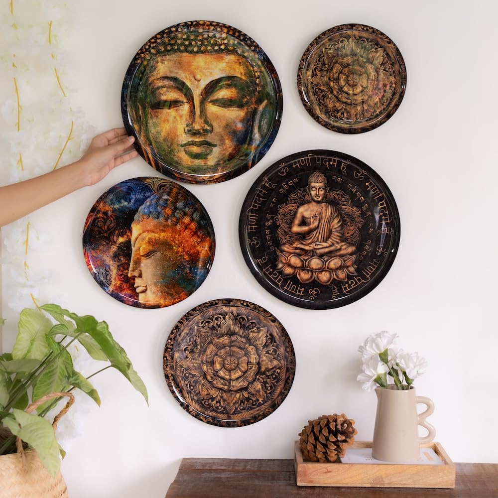 RITUALISTIC Nirvana Wall Plates for home decoration | Wall decor items for living room | Metal Wall Décor | Gift items for women and men | Wall art | Wall showpiece | Set of 5 plates