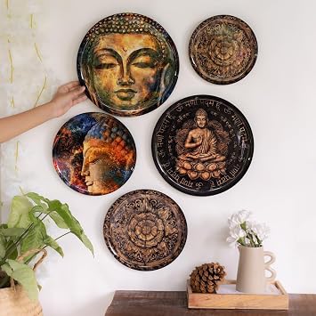 RITUALISTIC Nirvana Buddha Wall Plates for Home Decoration | Metal Wall Decor for Living Room | Spiritual Wall Art & Showpiece | Gift Items for Women & Men | Home Decor | Set of 5