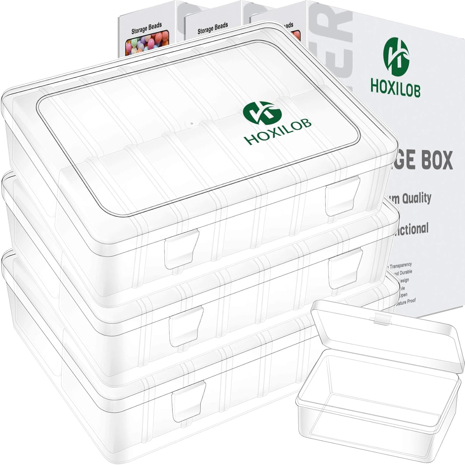 45 Pieces Bead Organizer Boxes, Medium Clear Plastic Storage Container with Labels, Large Craft Case Ideal for Big Beads Jewelry Making Supplies DIY Bracelets Screws Seeds Mini Tools and Small Parts