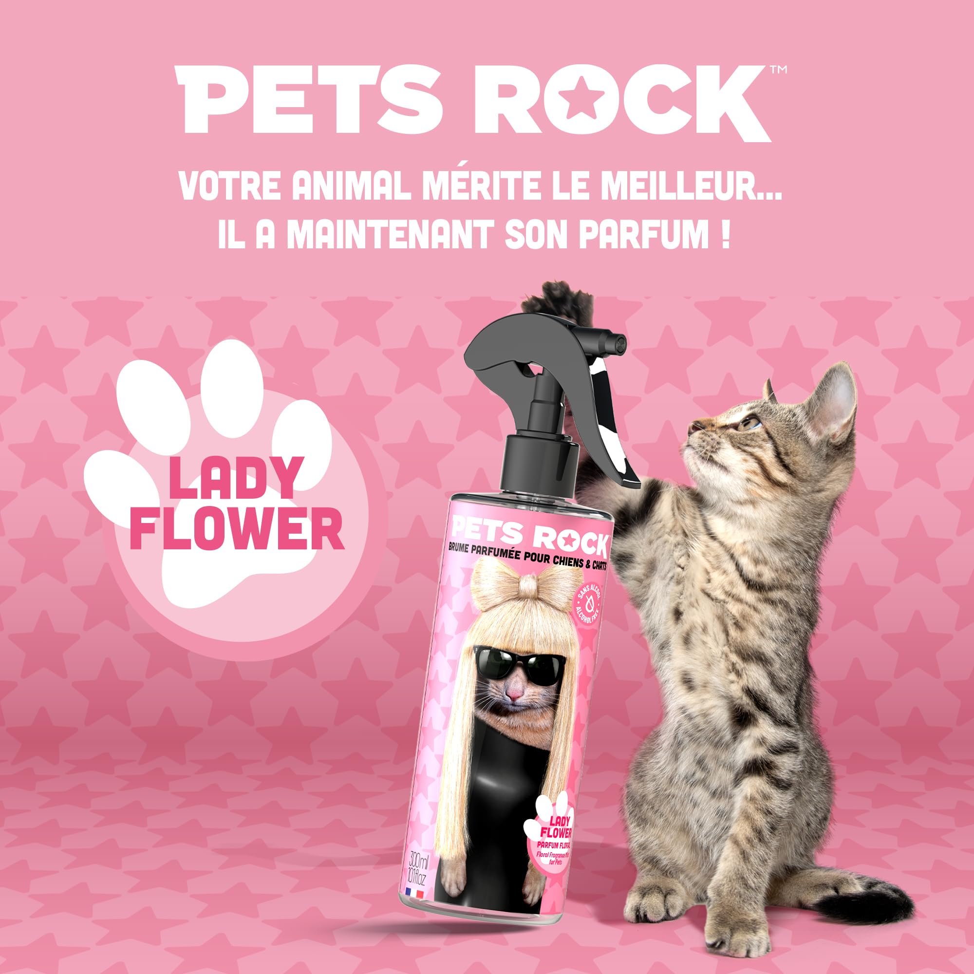 PETS ROCK | Lady Flower | Brume parfumée pour chien et chat 300ML - Neutralise les mauvaises odeurs