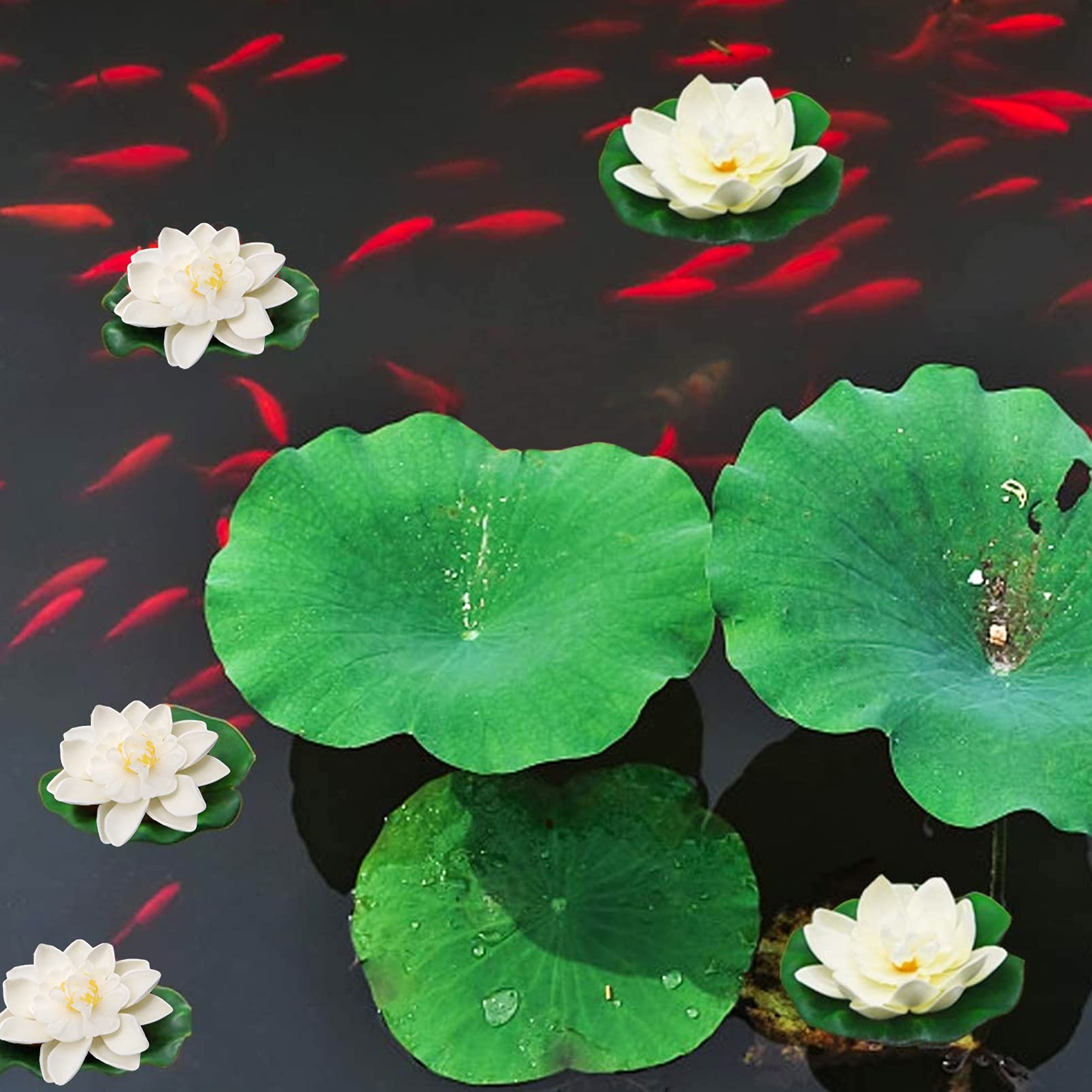 5PCS Nénuphars flottants,Nénuphar Artificiel,Fleur De Mousse De Lotus Décorations flottantes,Nénuphar artificiel pour aquarium,Nénuphars flottants en mousse,pour Décorations flottantes (Blanc)
