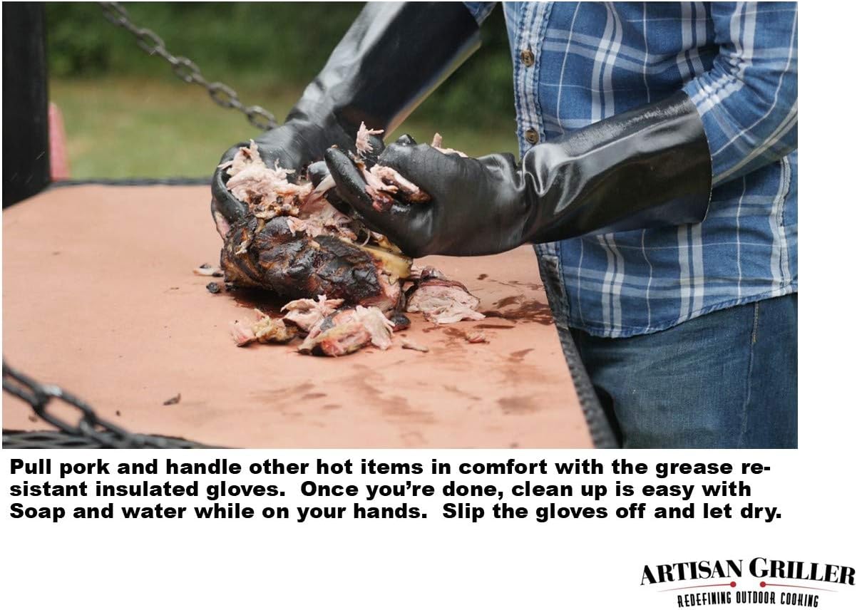Artisan Griller BBQ Gloves Extreme Heat Resistant Grill Smoker Fryer Oven Kitchen Cooking Gloves. Great Barbecue Smoking Oyster Meat Glove– Long XL Waterproof, Oil Resistant -(Size 10/XL – Black) : Patio, Lawn & Garden