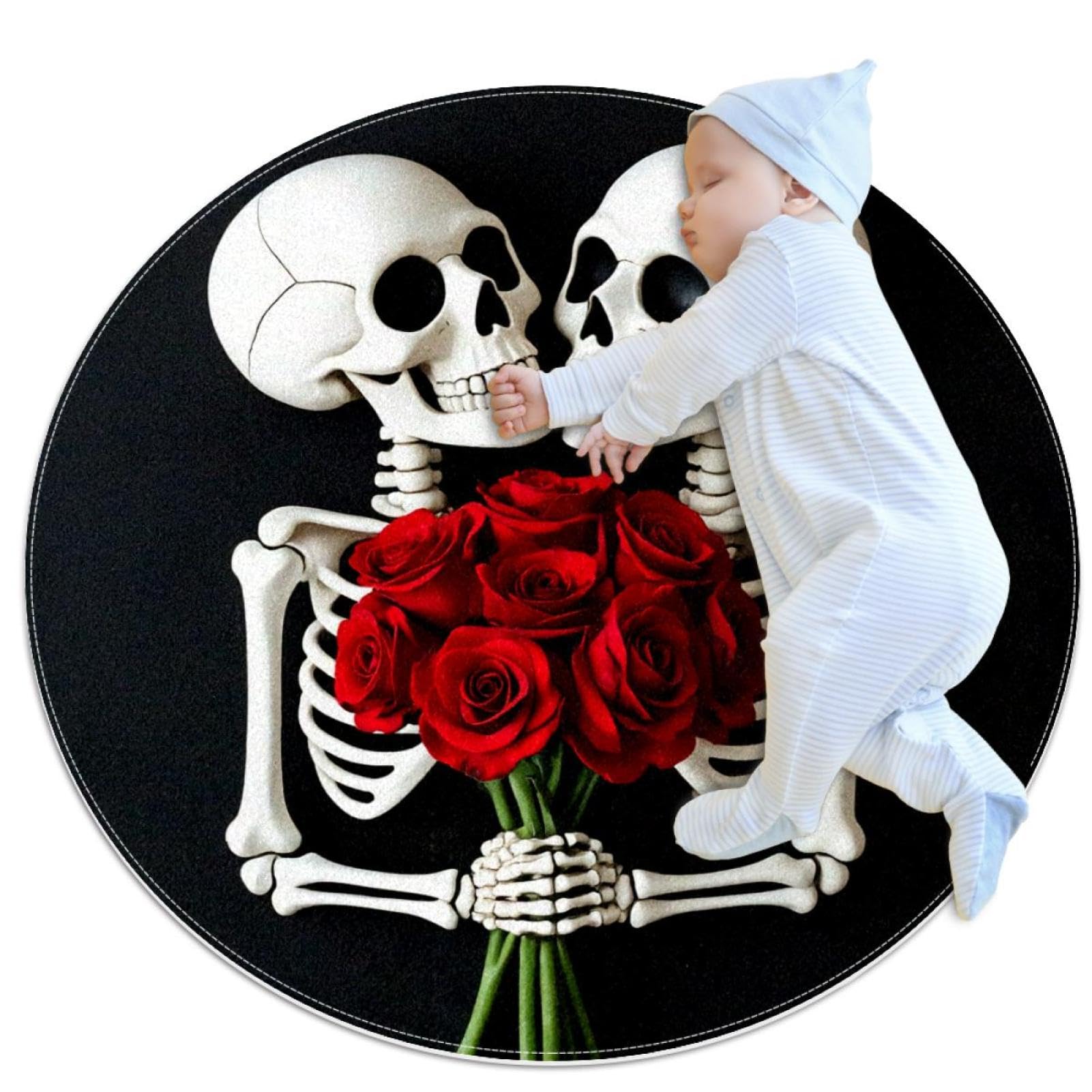 Tapis décoration chambre d'enfant motif squelette et roses, cadeau original