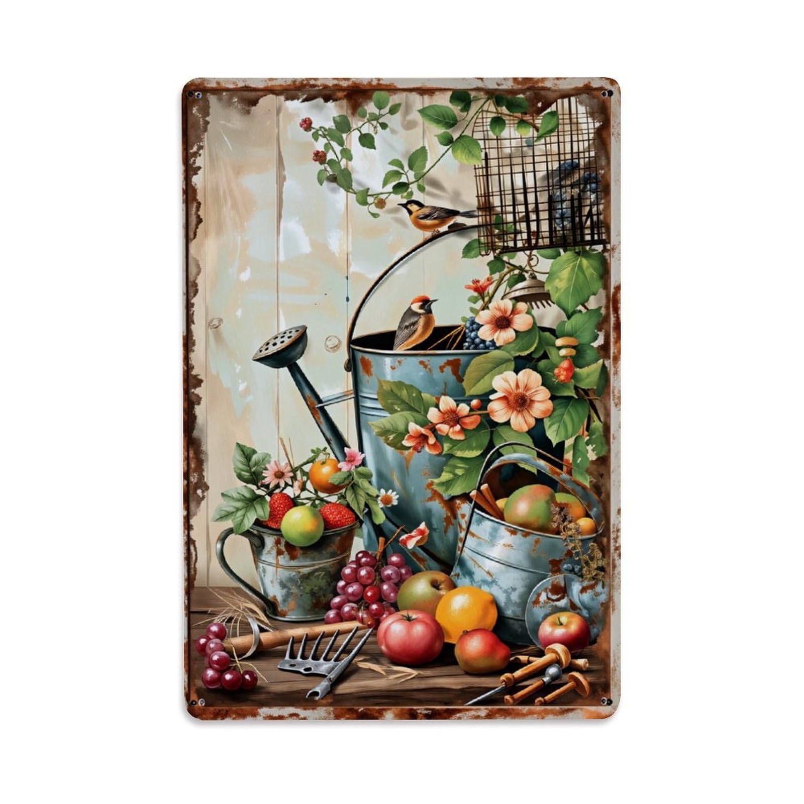 Jdyaojiesheng Vintage Rustic Garden Still Life Art Tin Sign Retro Metal Wall Decor Metal Poster, Home Bar Garage Farmhouse Cafe Wall Art Decoration 8X12inches