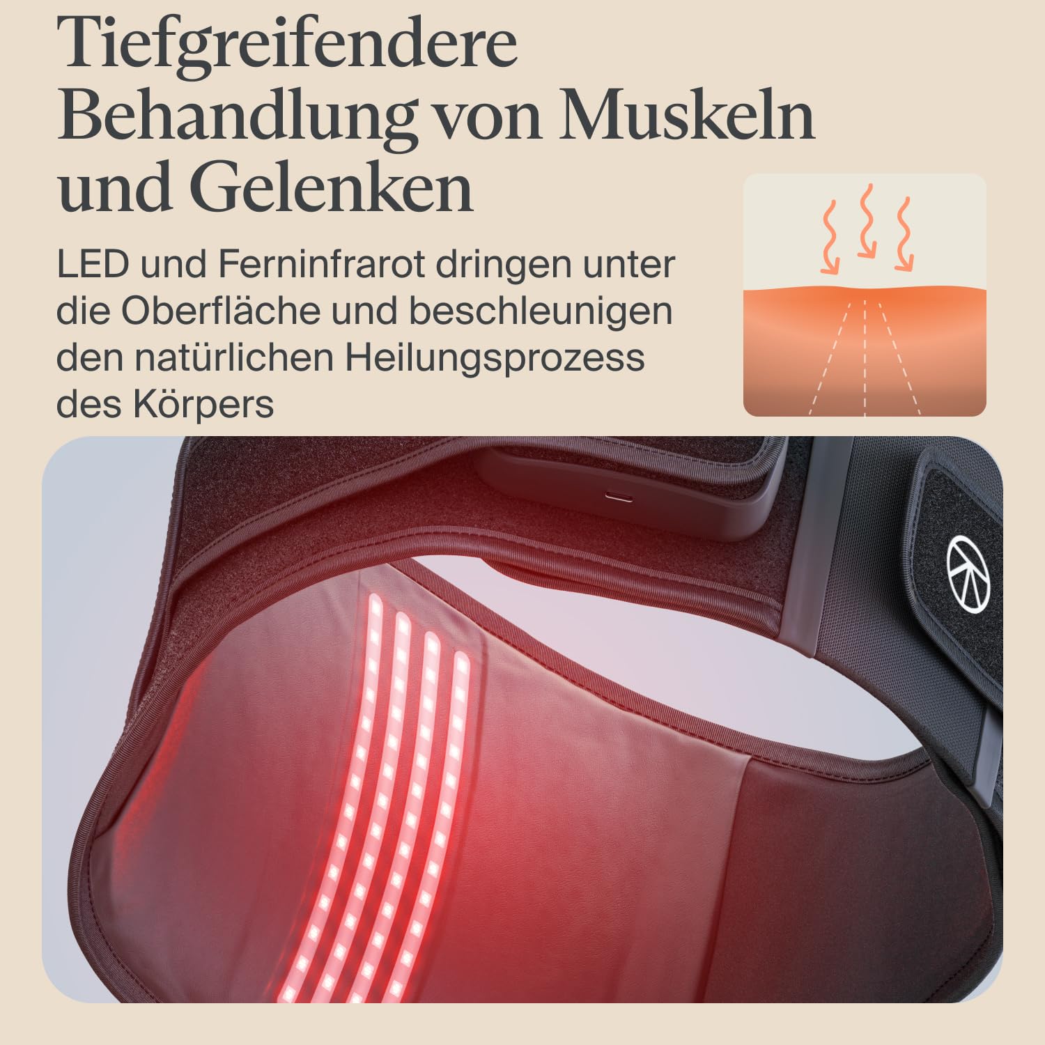 TheraGun ThermBack LED von Therabody - 4-in-1 Rückenbandage mit Wärme-, Ferninfrarot, Vibration und LED-Lichttherapien für schnelle Linderung von Schmerzen im unteren Rücken