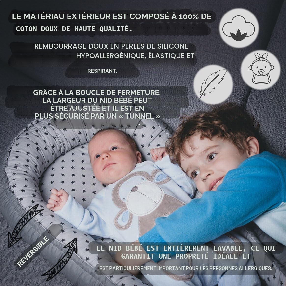 PaLulli nid Douillet 2 Faces nid bébé nid bébé nid nid Voyage lit de Voyage Matelas à Langer lit Doudou, Cocon Cocon pour lit bébé - bébés et Nourrissons, 100% Coton Oeko TEX (Diamants)