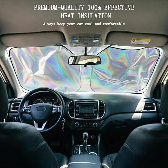 Car Windscreen Sun Shade, Foldable Heat Shield and UV Protection Reflector, Dashboard Protector from Sun for Tesla Model Y SUV Truck Van, Essential Automotive Interior Accessory
